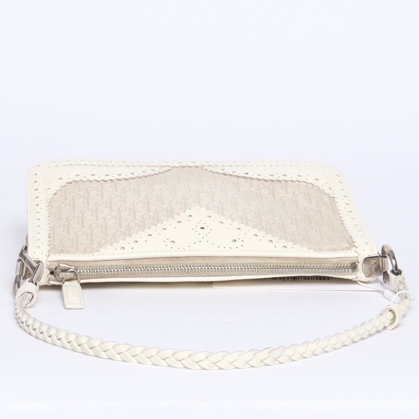Christian Dior White & Patent Leather Embroidered Braided Handle Pochette