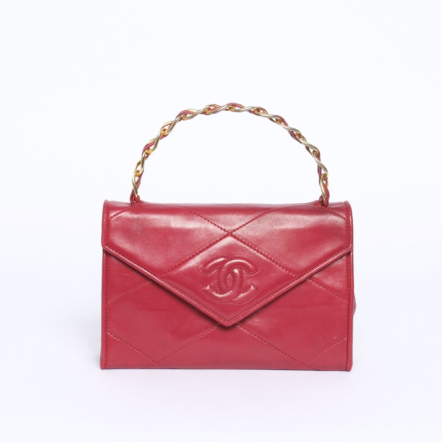 Chanel Red Lambskin Leather Braided Top Handle Bag