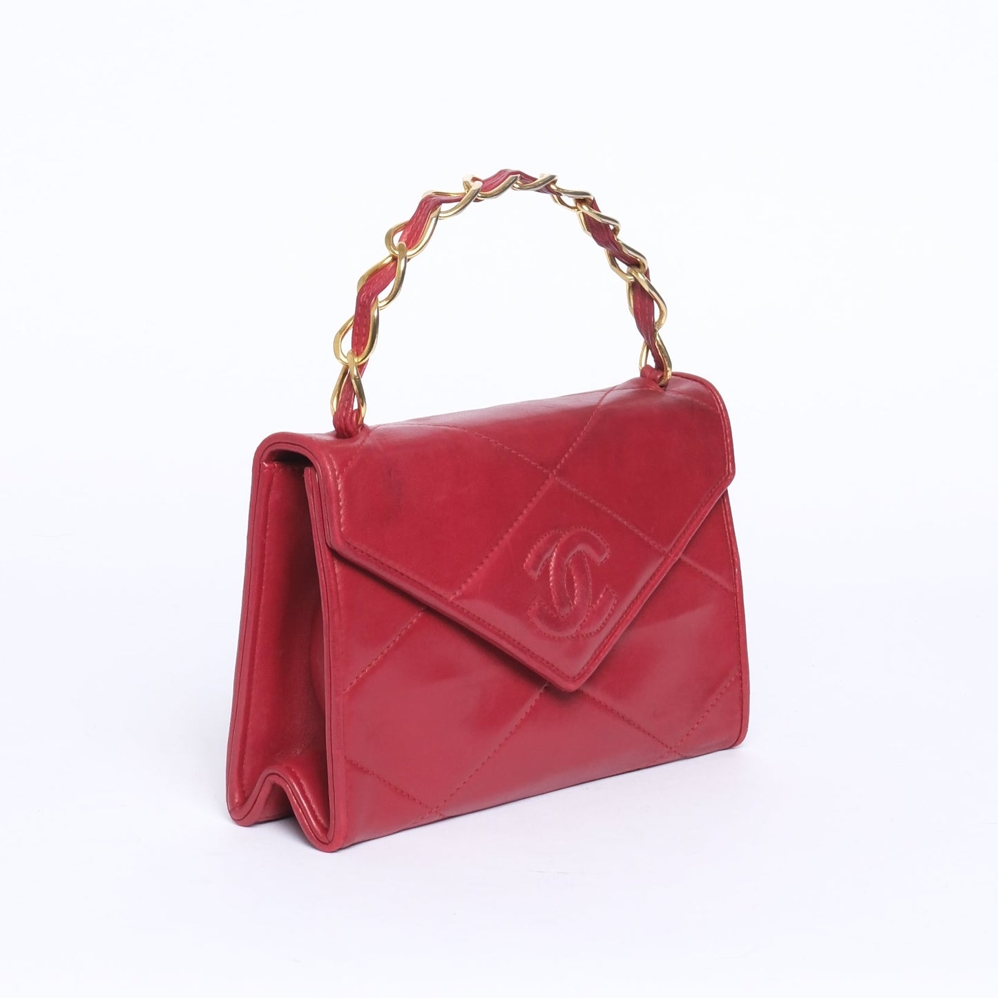 Chanel Red Lambskin Leather Braided Top Handle Bag