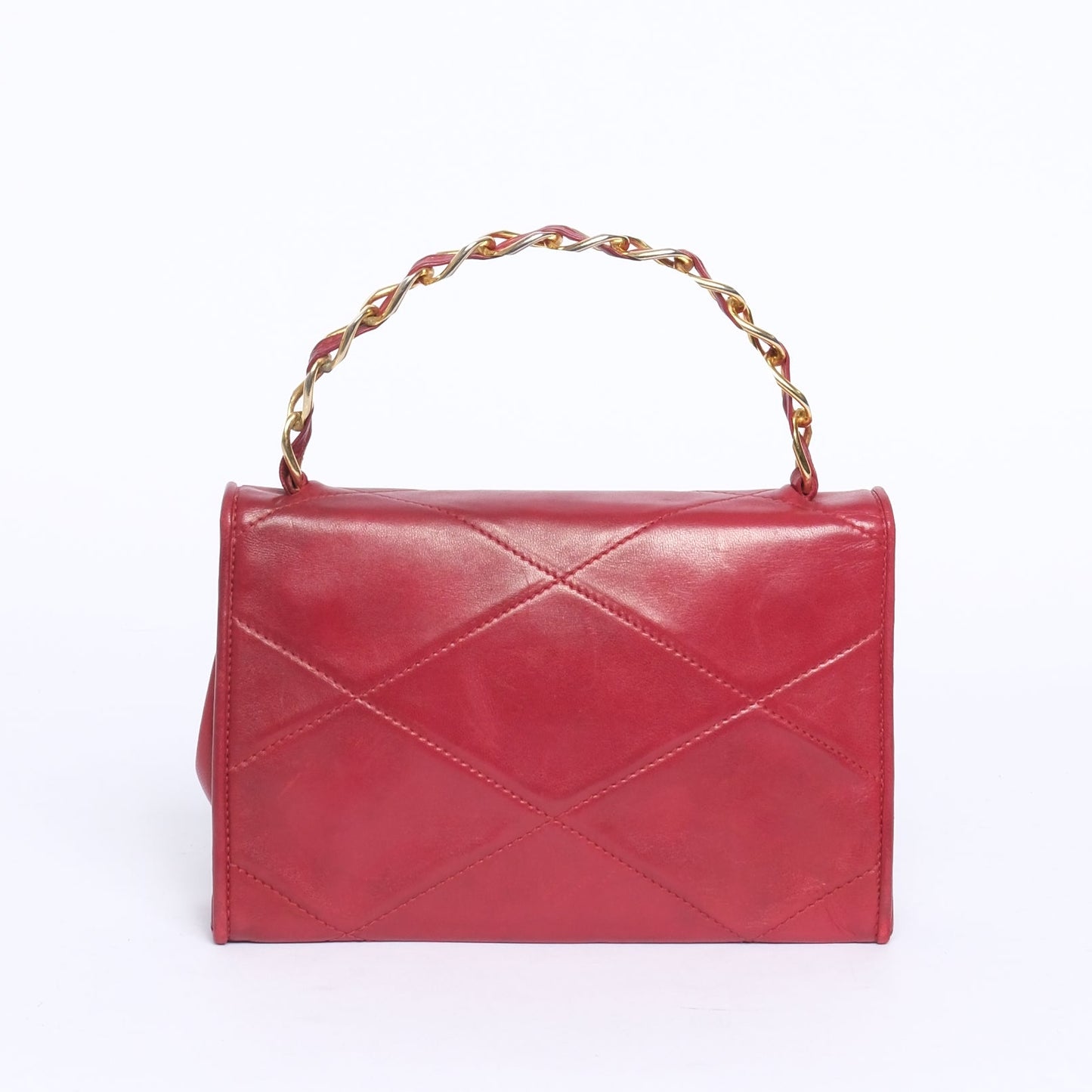 Chanel Red Lambskin Leather Braided Top Handle Bag