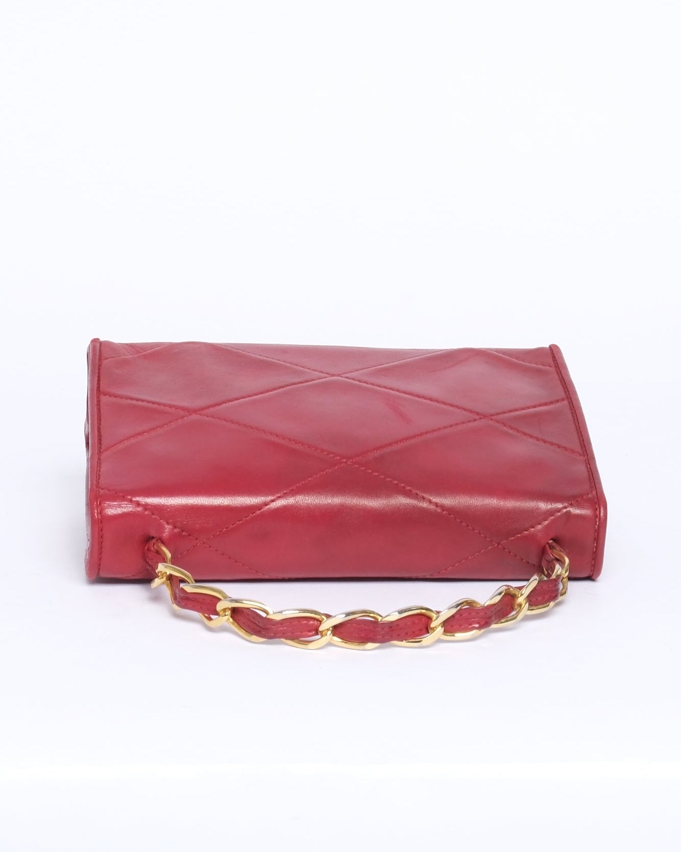 Chanel Red Lambskin Leather Braided Top Handle Bag