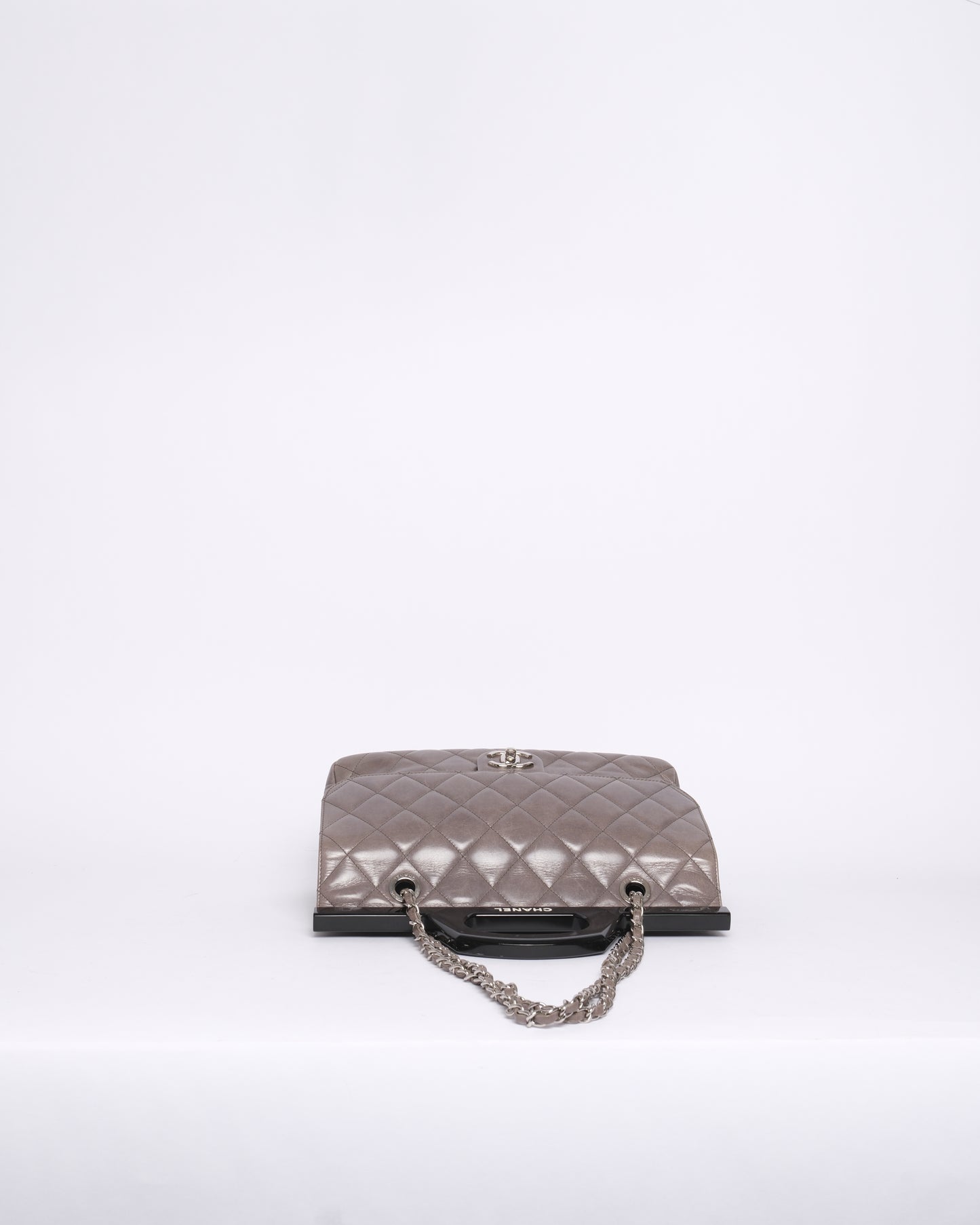 Chanel Gray & Black Lambskin Quilted Acrylic Handle Delivery Flap