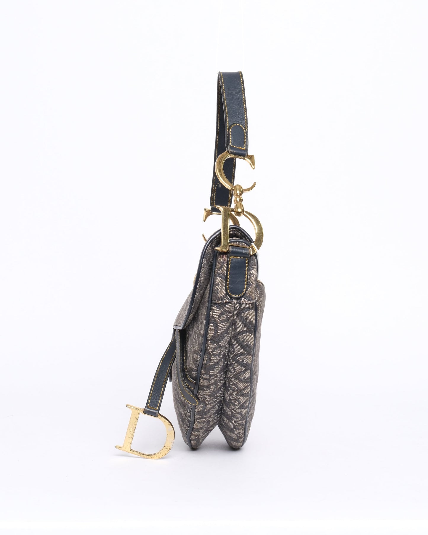 Christian Dior Navy Canvas & Leather Trotter Monogram Saddle Bag