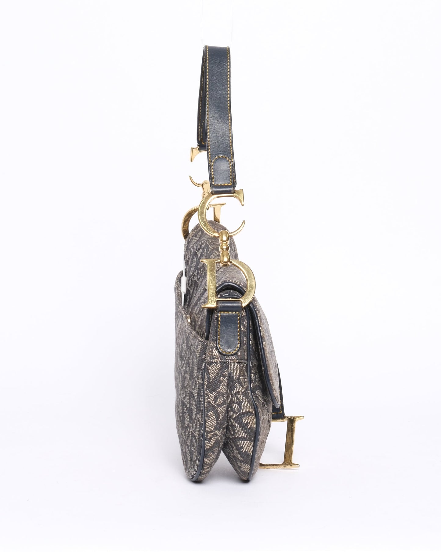 Christian Dior Navy Canvas & Leather Trotter Monogram Saddle Bag