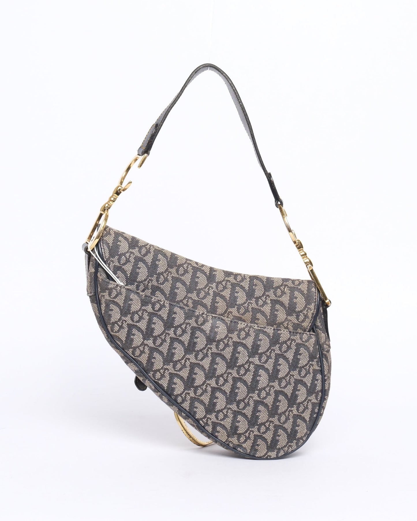 Christian Dior Navy Canvas & Leather Trotter Monogram Saddle Bag