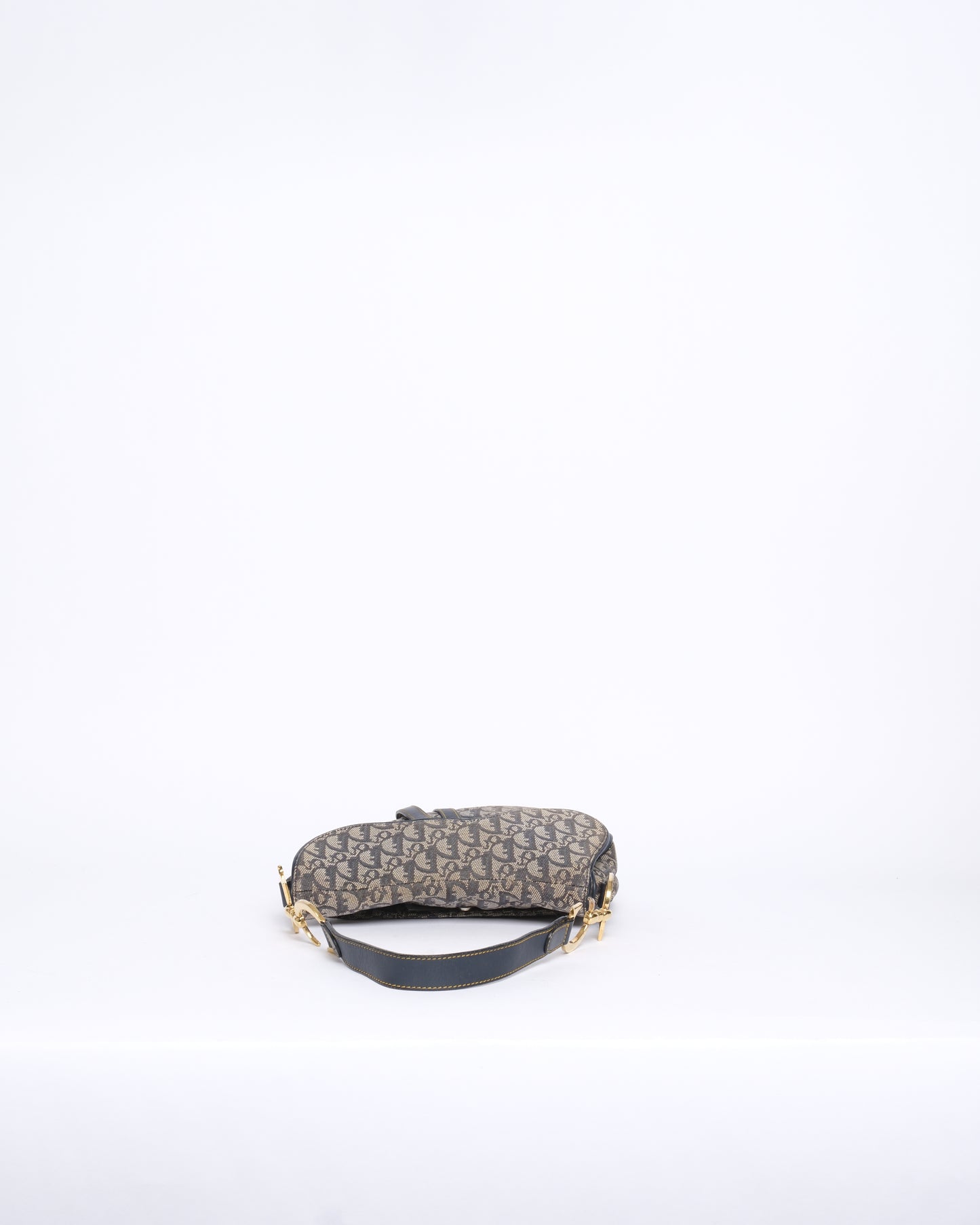 Christian Dior Navy Canvas & Leather Trotter Monogram Saddle Bag