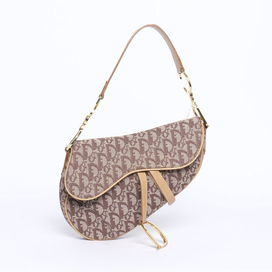 Christian Dior Brown Canvas & Leather Trotter Monogram Saddle Bag