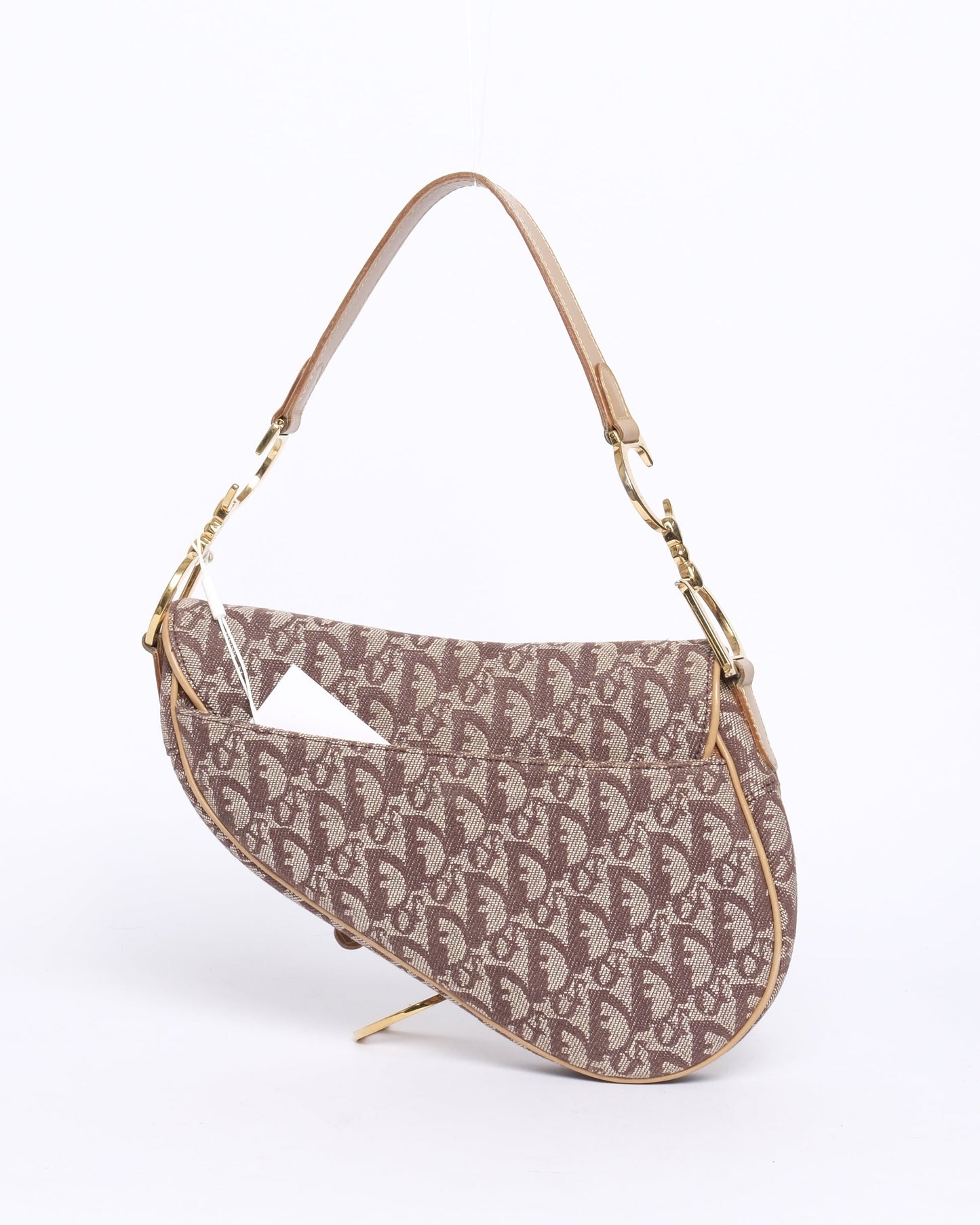 Christian Dior Brown Canvas & Leather Trotter Monogram Saddle Bag
