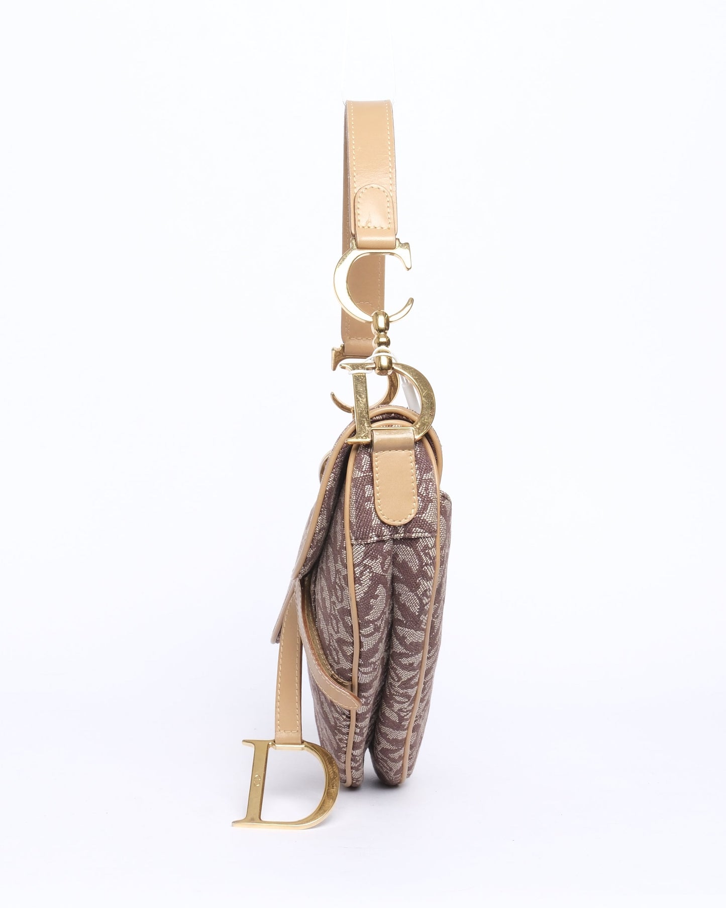 Christian Dior Brown Canvas & Leather Trotter Monogram Saddle Bag