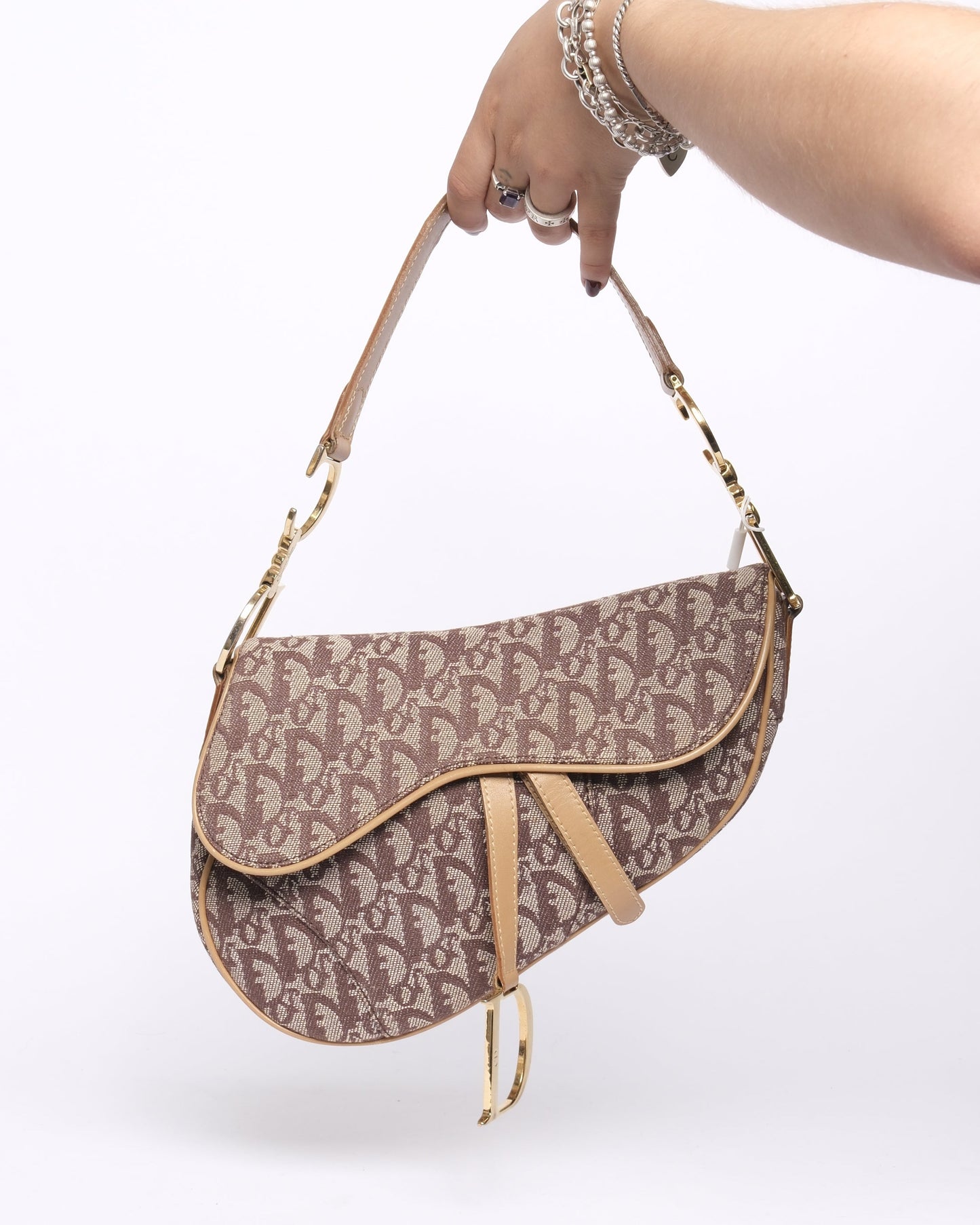 Christian Dior Brown Canvas & Leather Trotter Monogram Saddle Bag