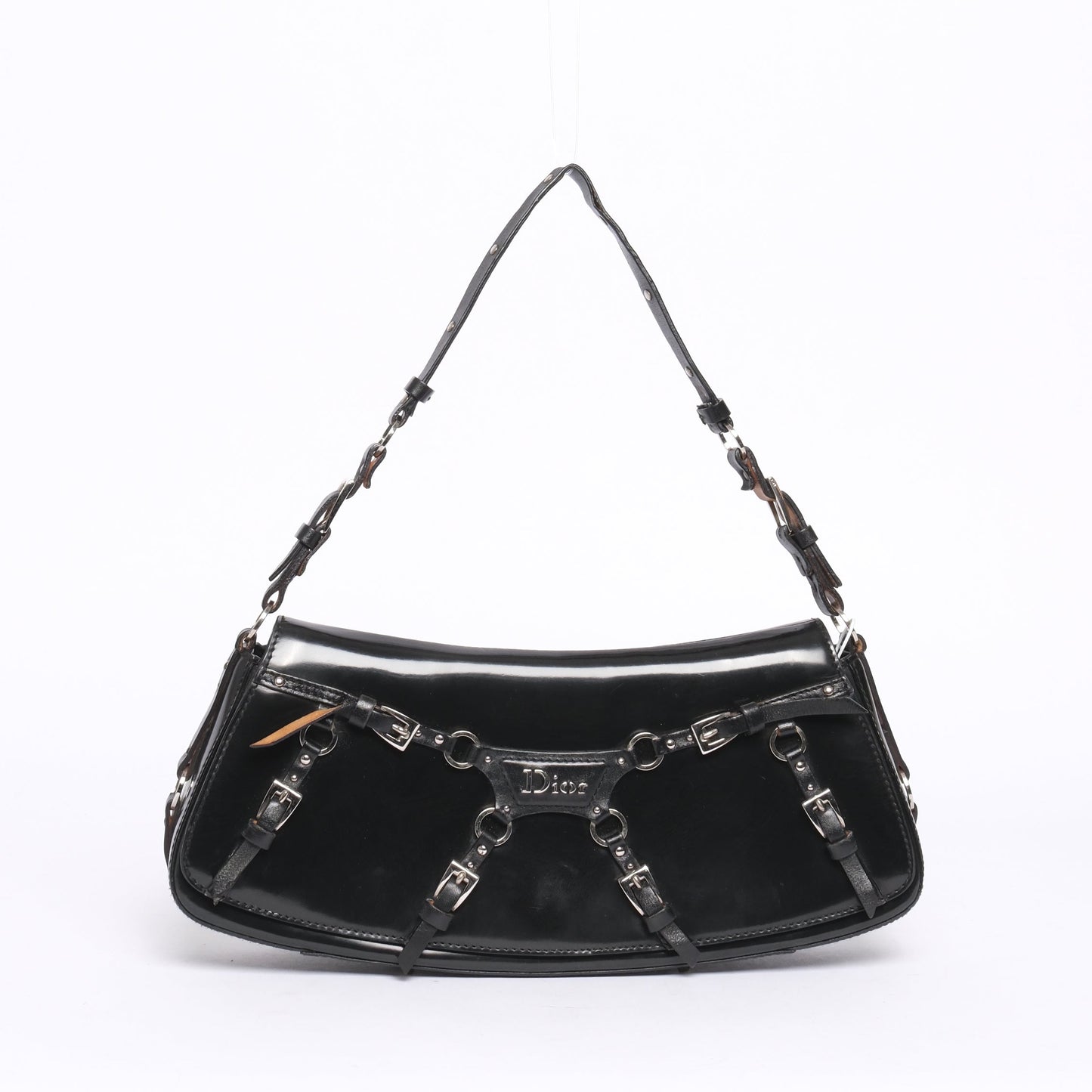 Christian Dior Black Patent Leather Bondage Shoulder Bag