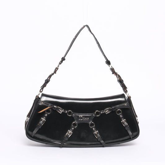 Christian Dior Black Patent Leather Bondage Shoulder Bag