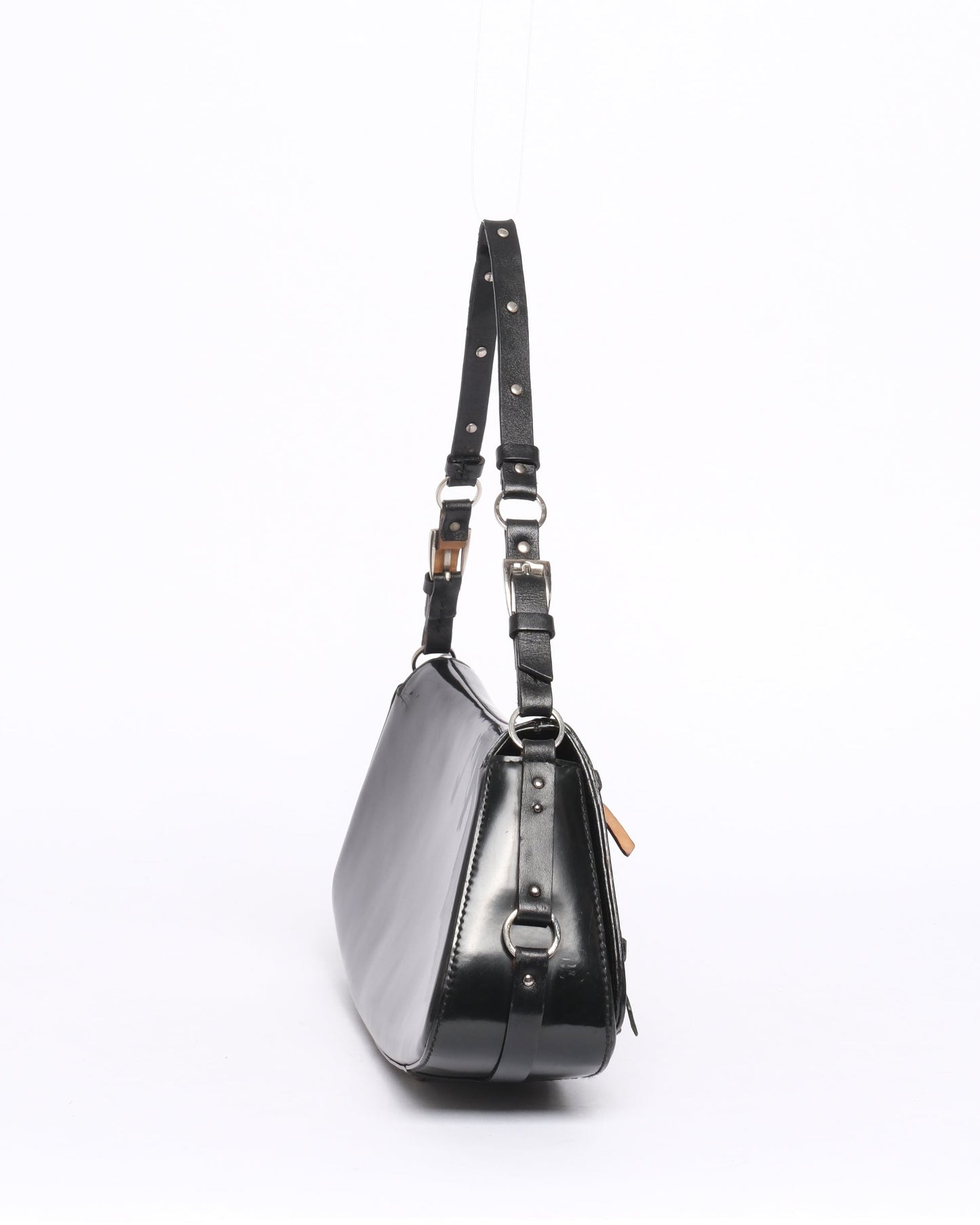 Christian Dior Black Patent Leather Bondage Shoulder Bag