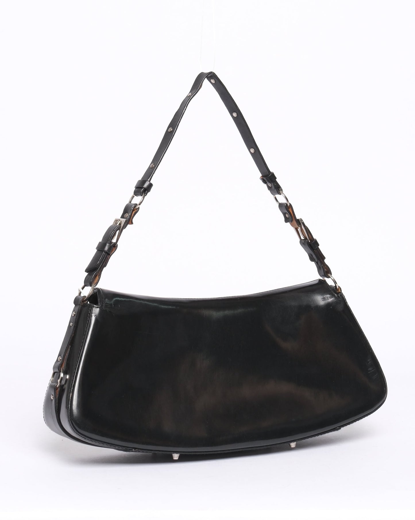 Christian Dior Black Patent Leather Bondage Shoulder Bag