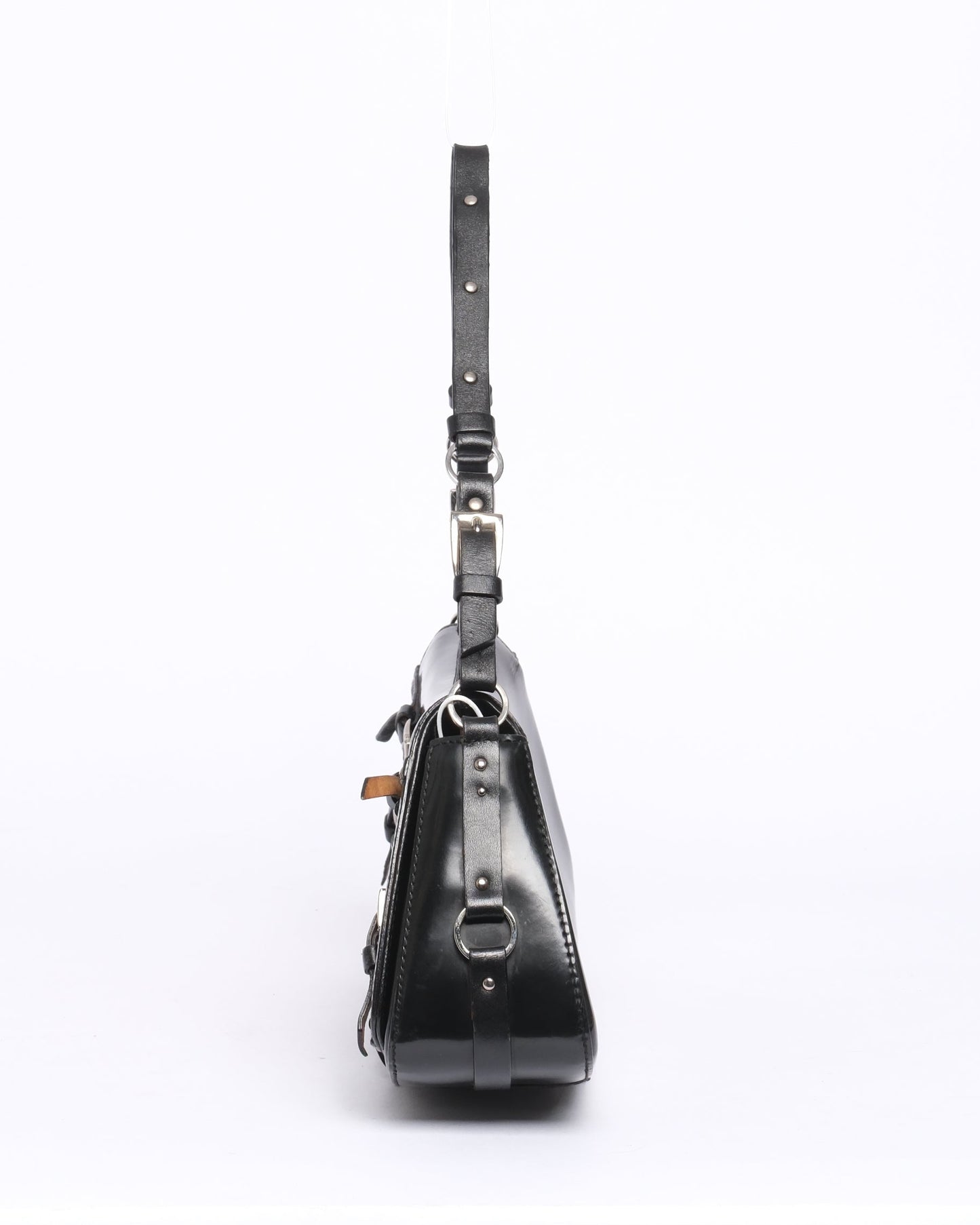 Christian Dior Black Patent Leather Bondage Shoulder Bag