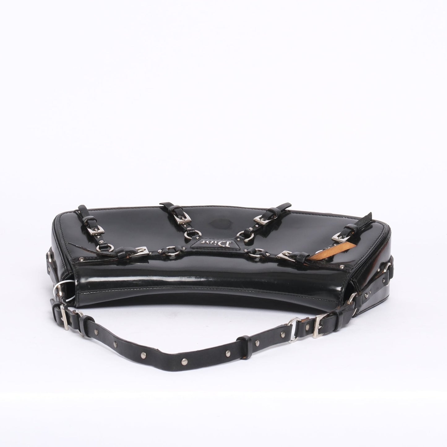 Christian Dior Black Patent Leather Bondage Shoulder Bag