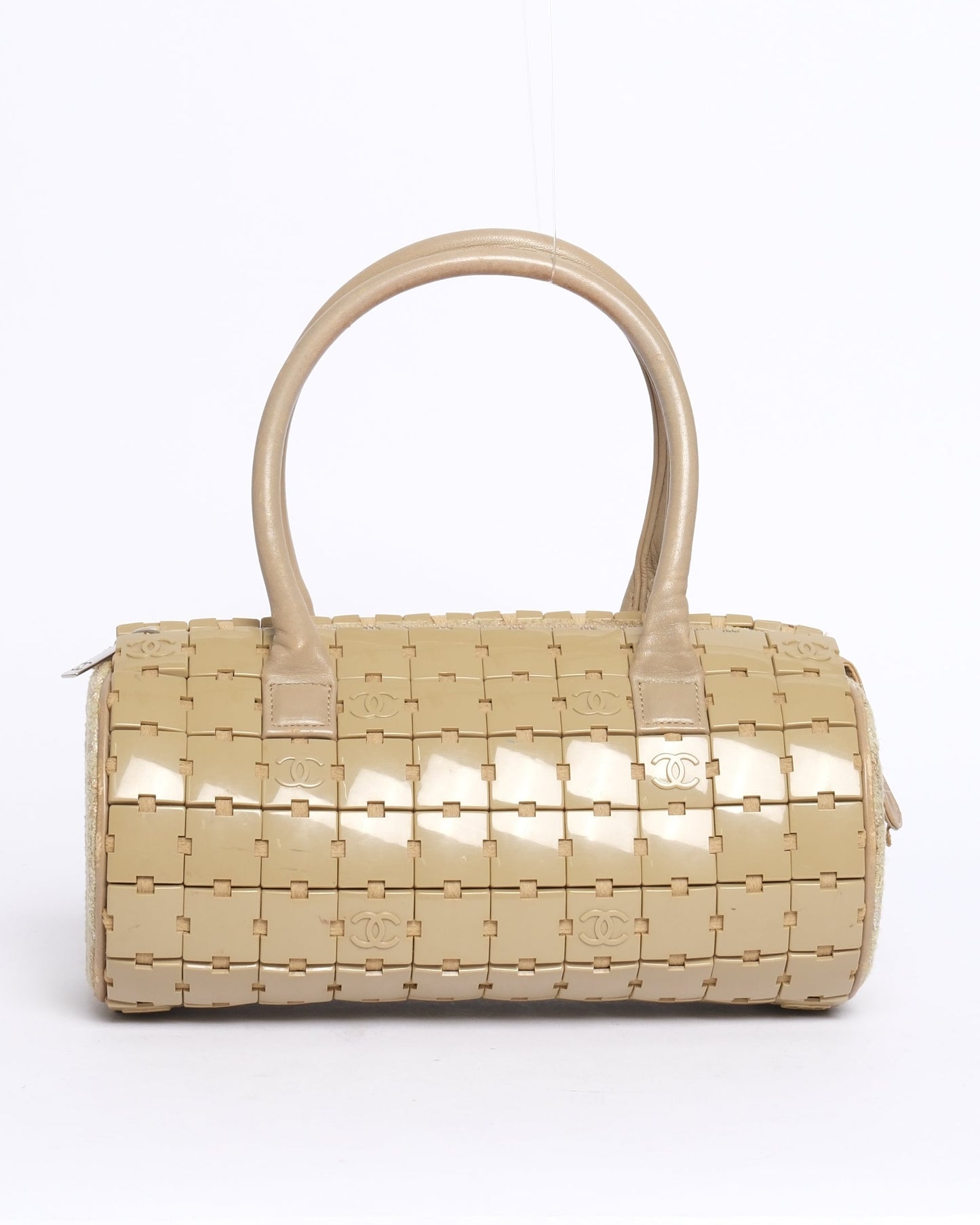 RARE Chanel Beige Puzzle Tile Cylinder Barrel Bag