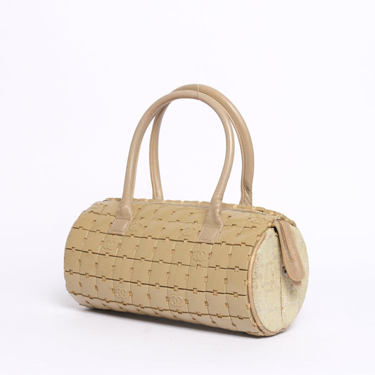 RARE Chanel Beige Puzzle Tile Cylinder Barrel Bag
