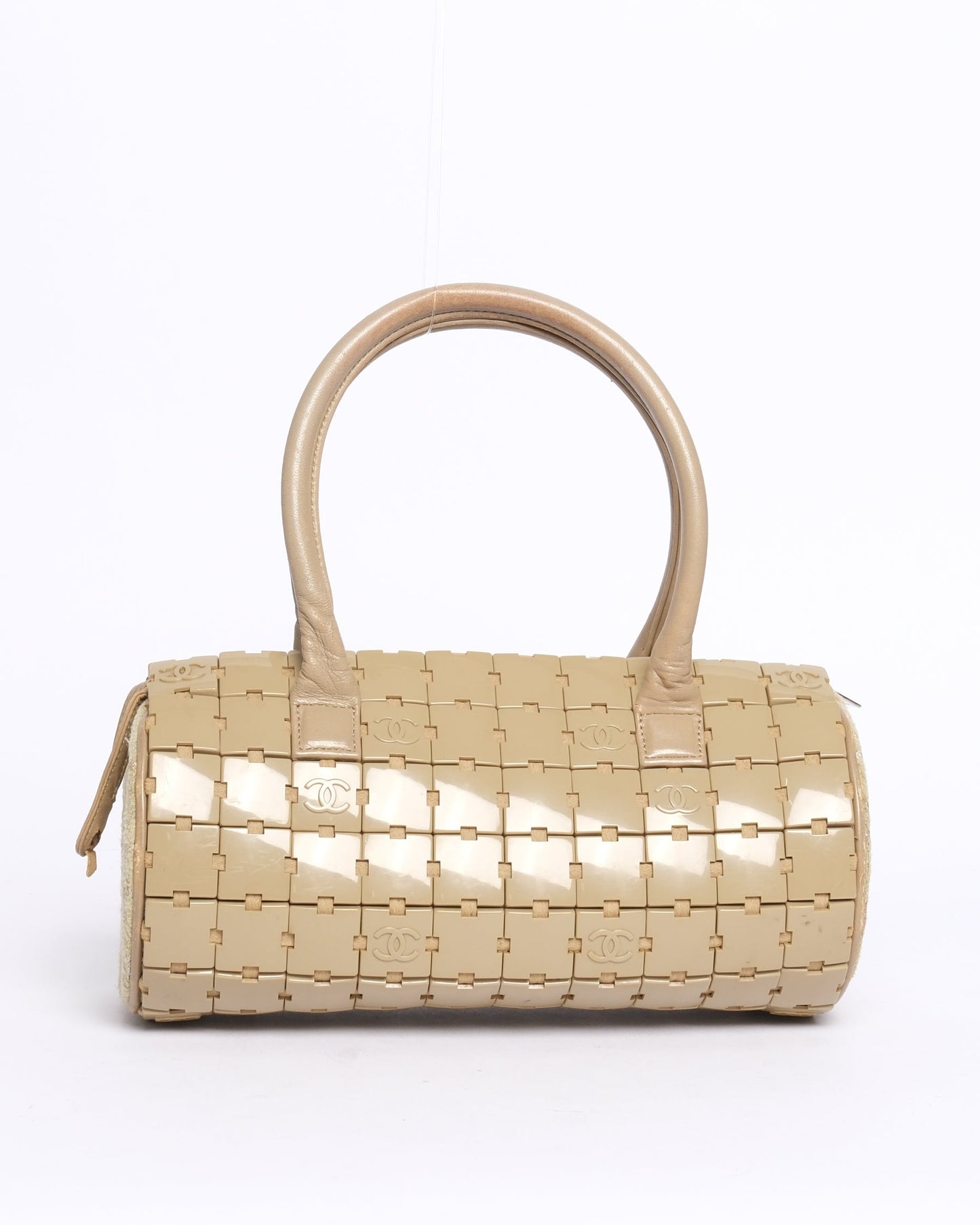 RARE Chanel Beige Puzzle Tile Cylinder Barrel Bag