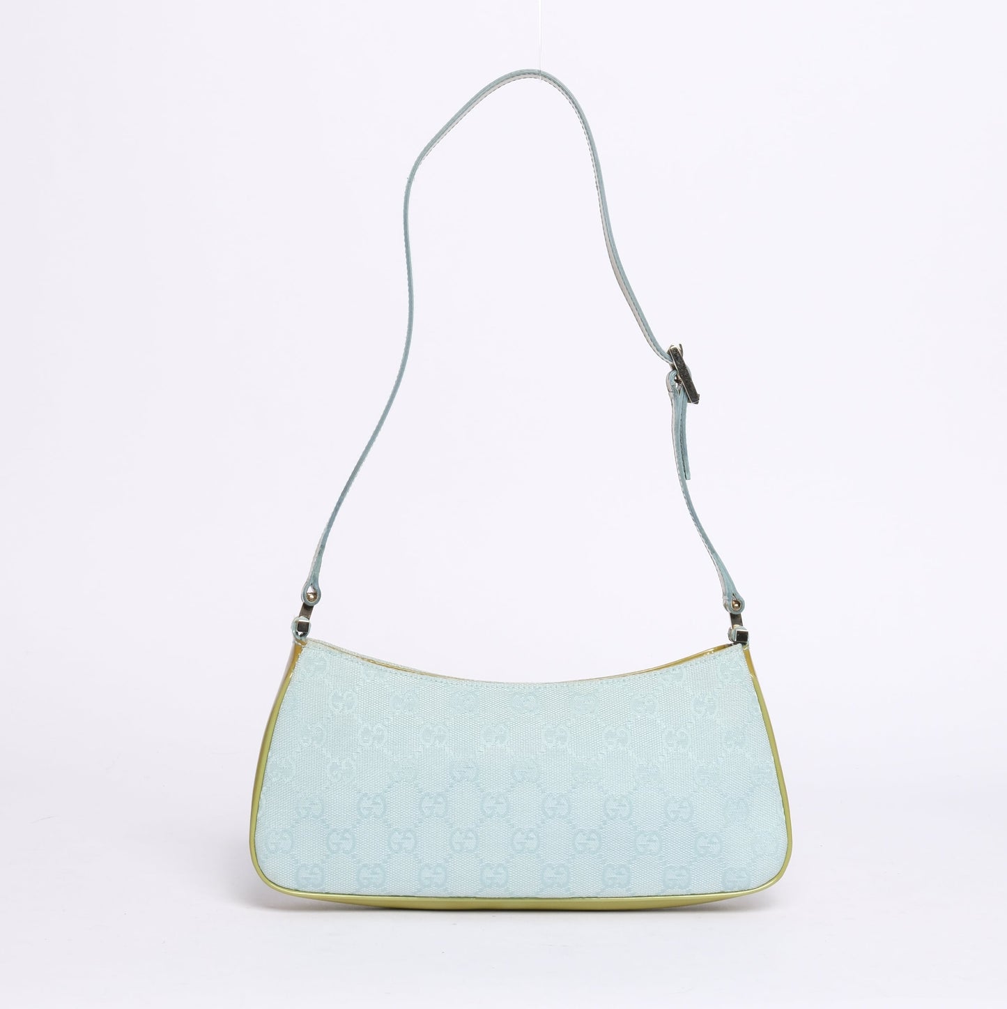 Gucci Blue & Green Canvas & Patent Leather Monogram Pochette Accessory