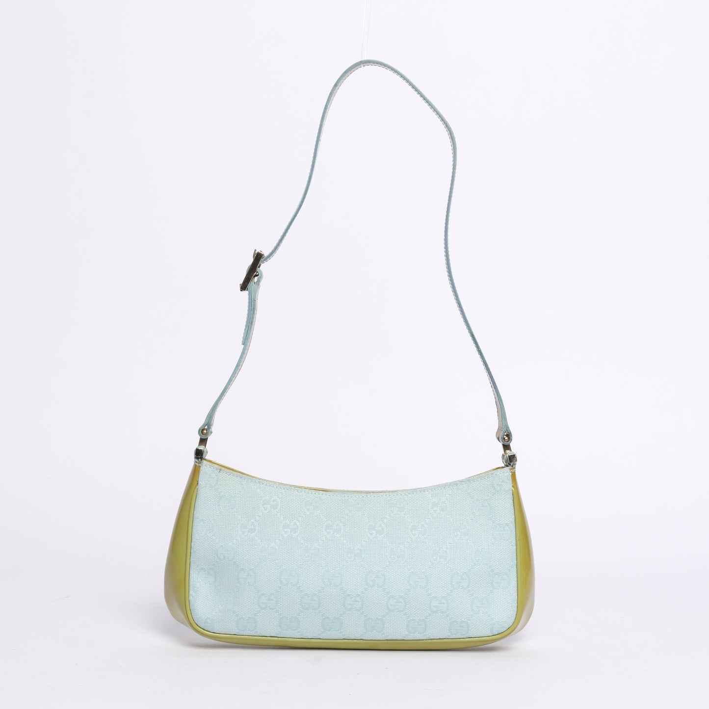 Gucci Blue & Green Canvas & Patent Leather Monogram Pochette Accessory