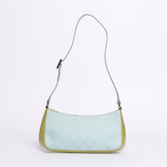 Gucci Blue & Green Canvas & Patent Leather Monogram Pochette Accessory