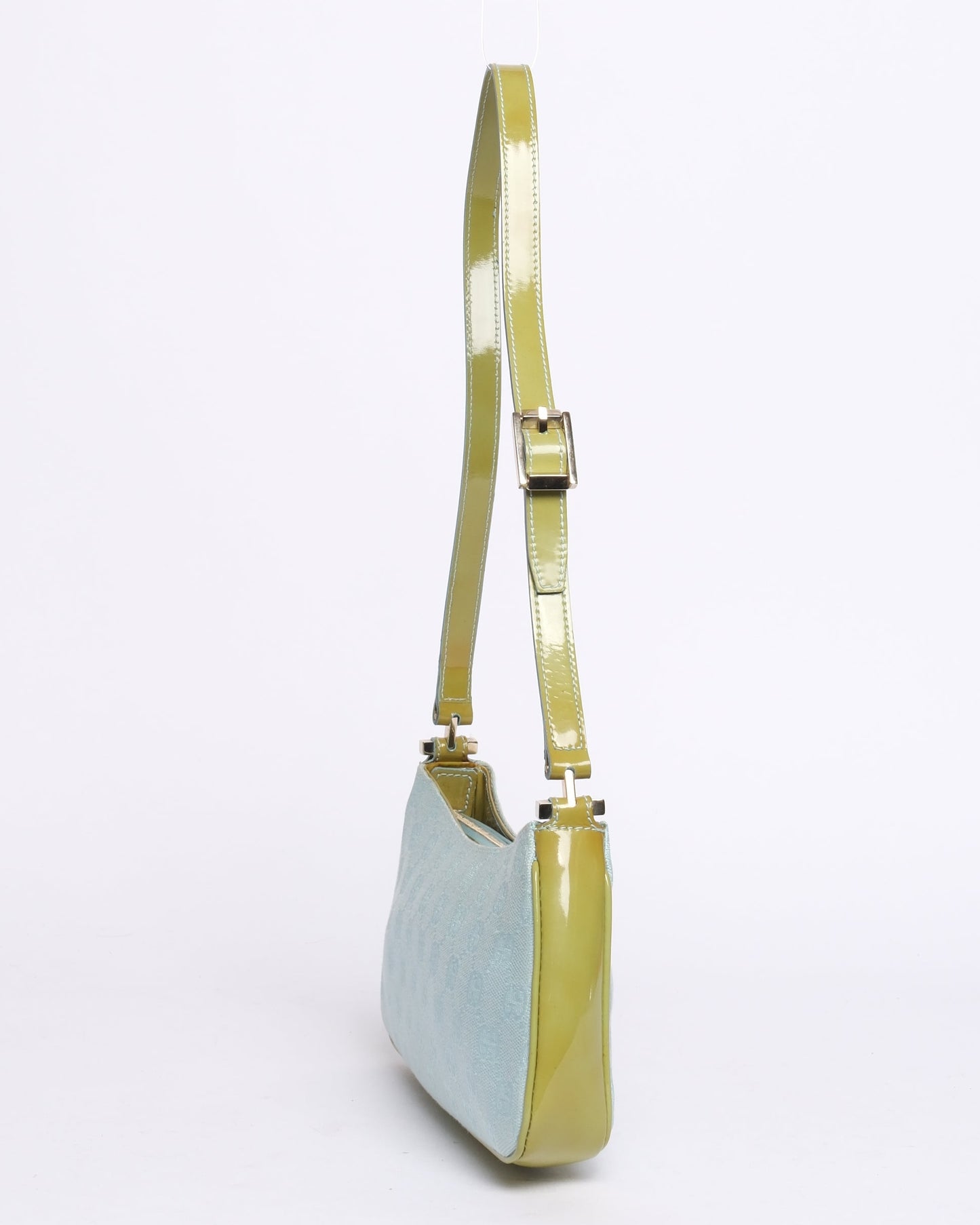 Gucci Blue & Green Canvas & Patent Leather Monogram Pochette Accessory