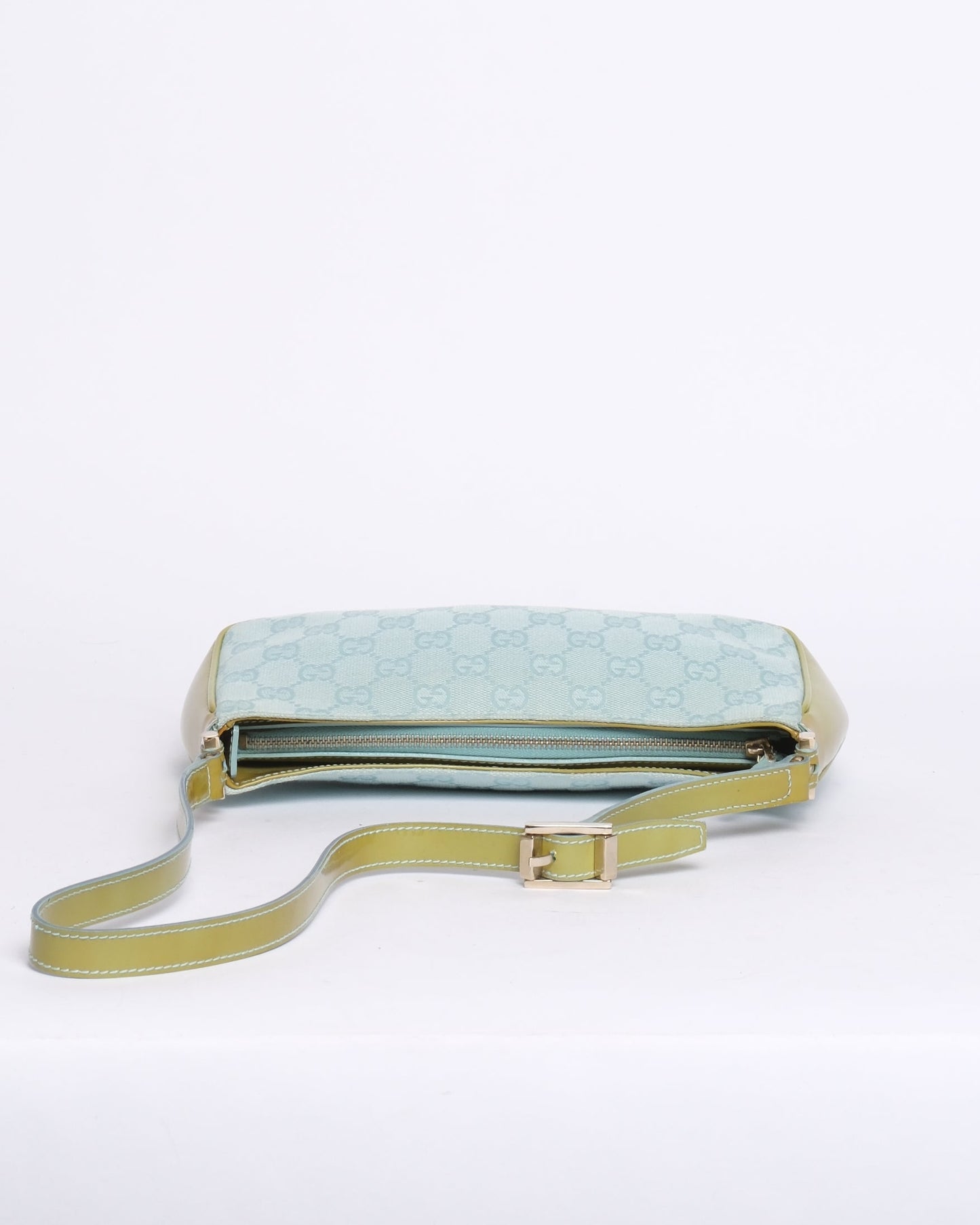 Gucci Blue & Green Canvas & Patent Leather Monogram Pochette Accessory