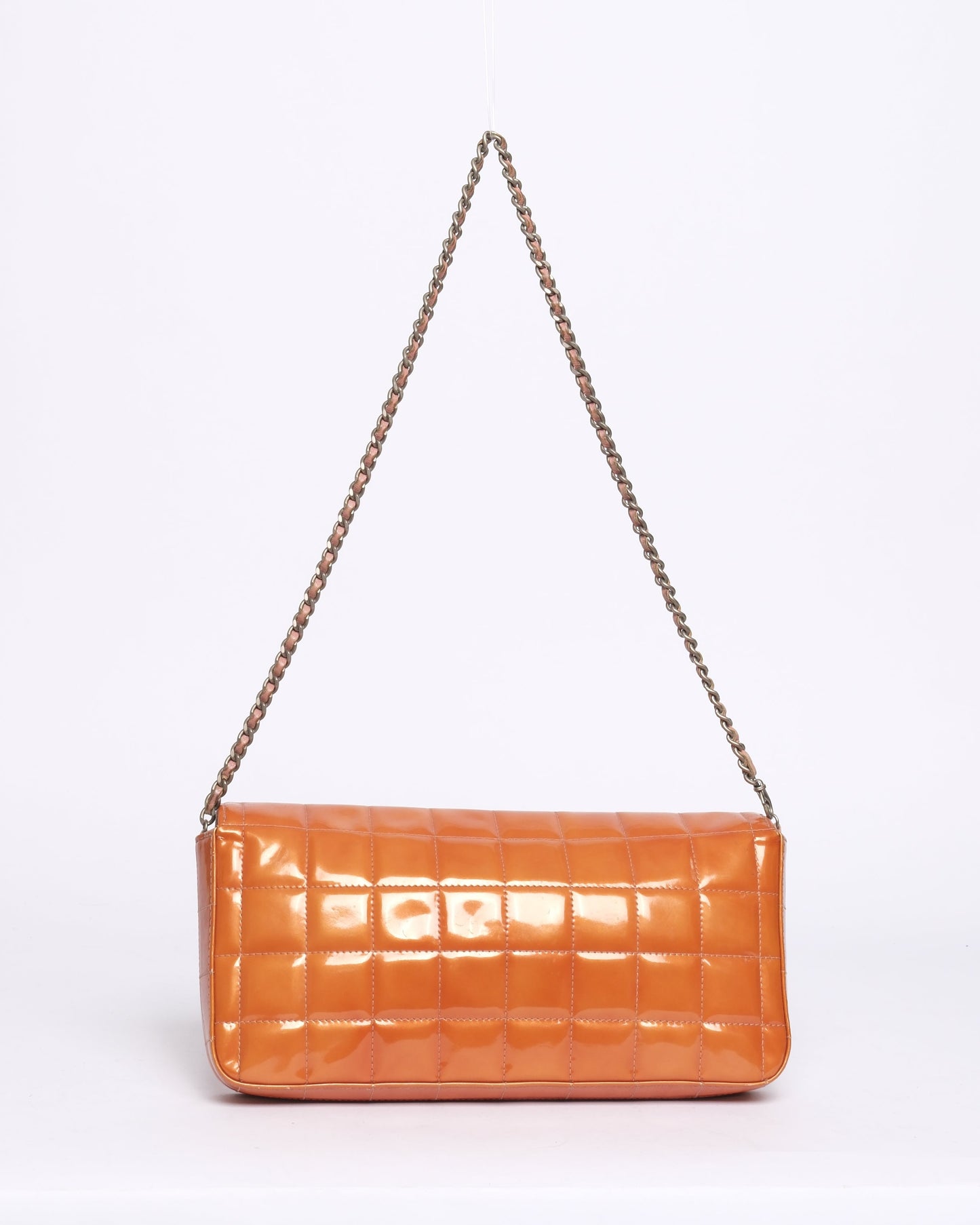 Chanel Orange Patent Leather Chocolate Bar Quilted E/W Flap