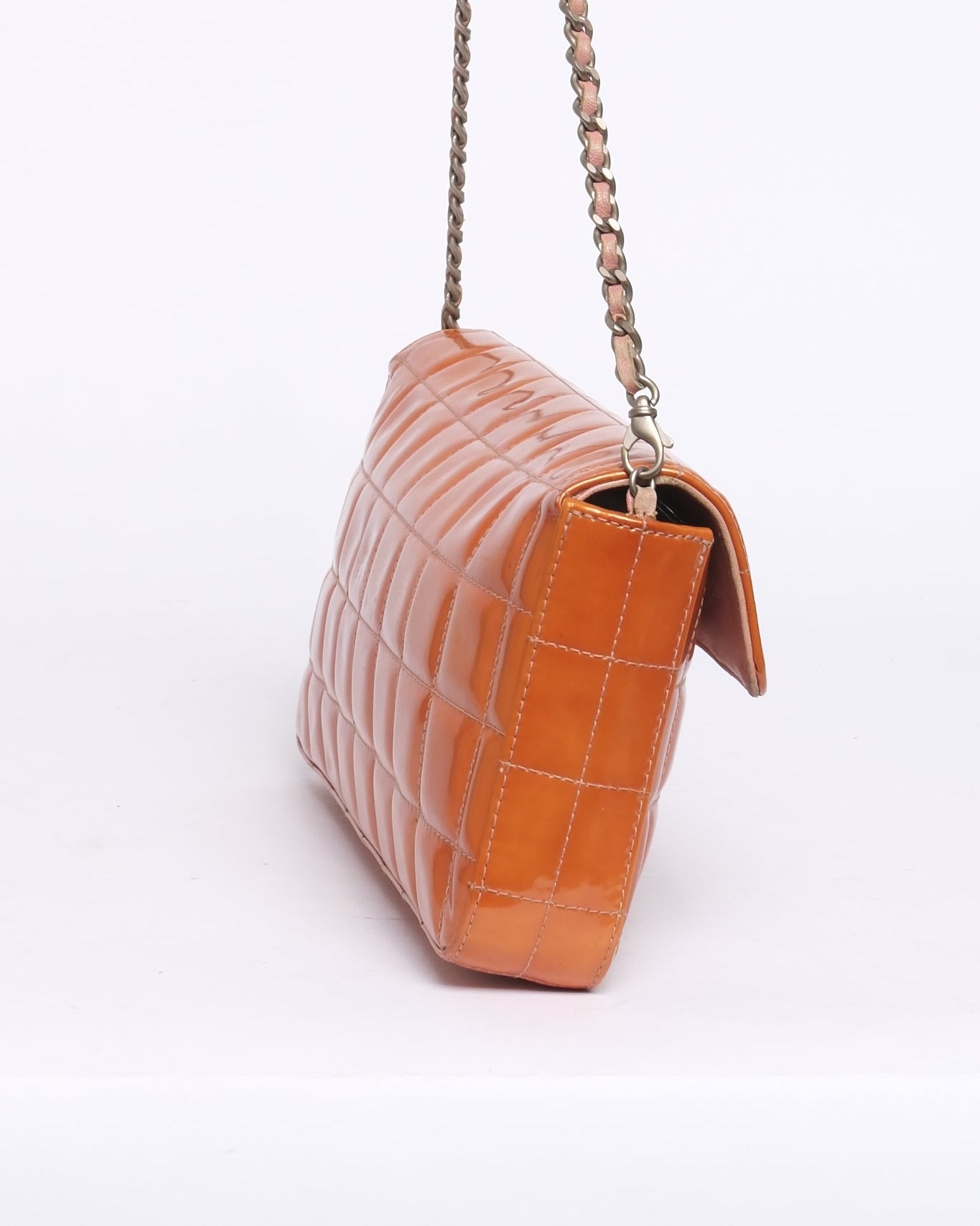 Chanel Orange Patent Leather Chocolate Bar Quilted E/W Flap