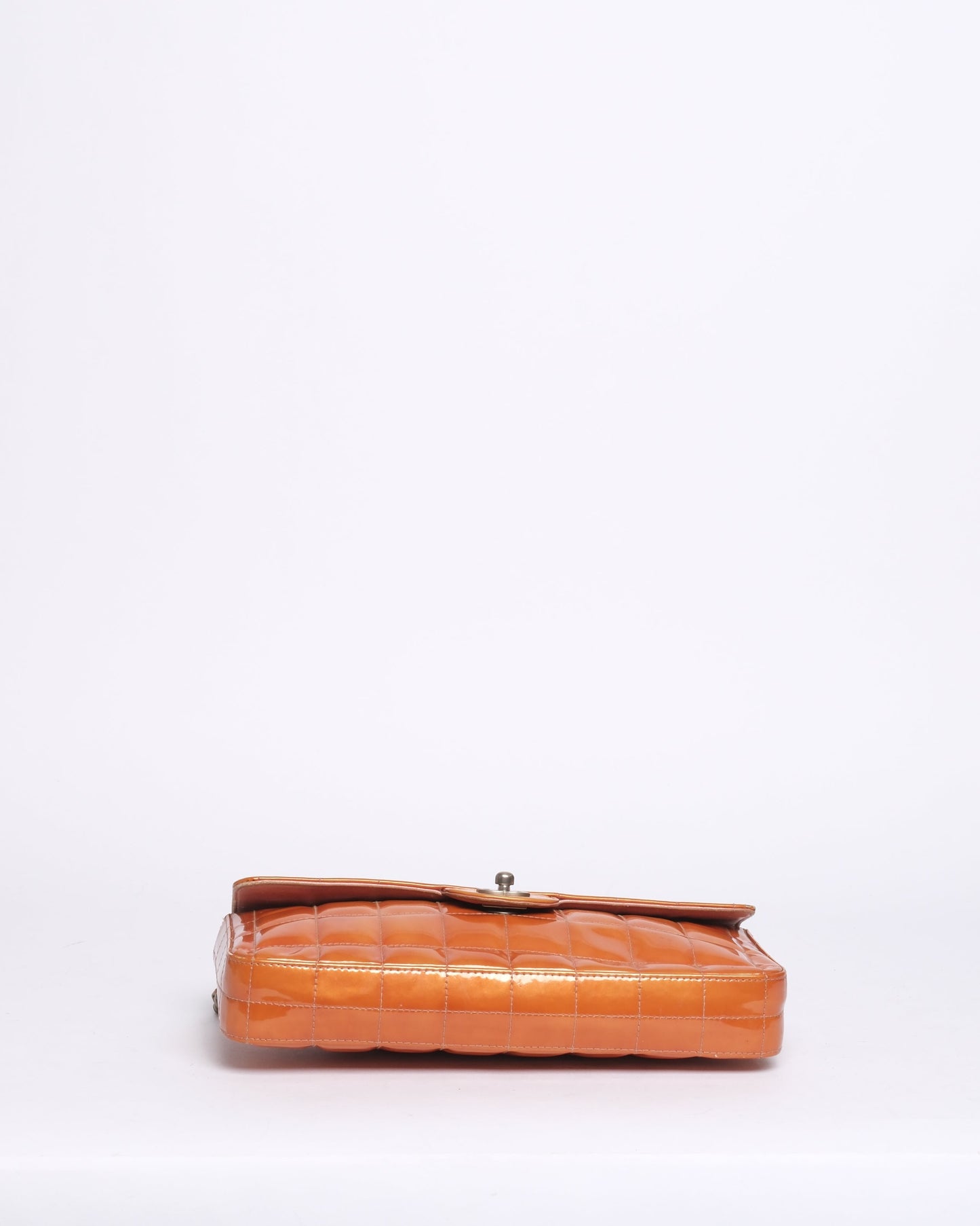 Chanel Orange Patent Leather Chocolate Bar Quilted E/W Flap