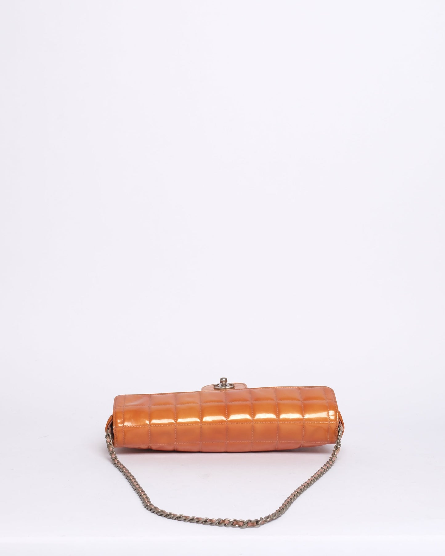 Chanel Orange Patent Leather Chocolate Bar Quilted E/W Flap