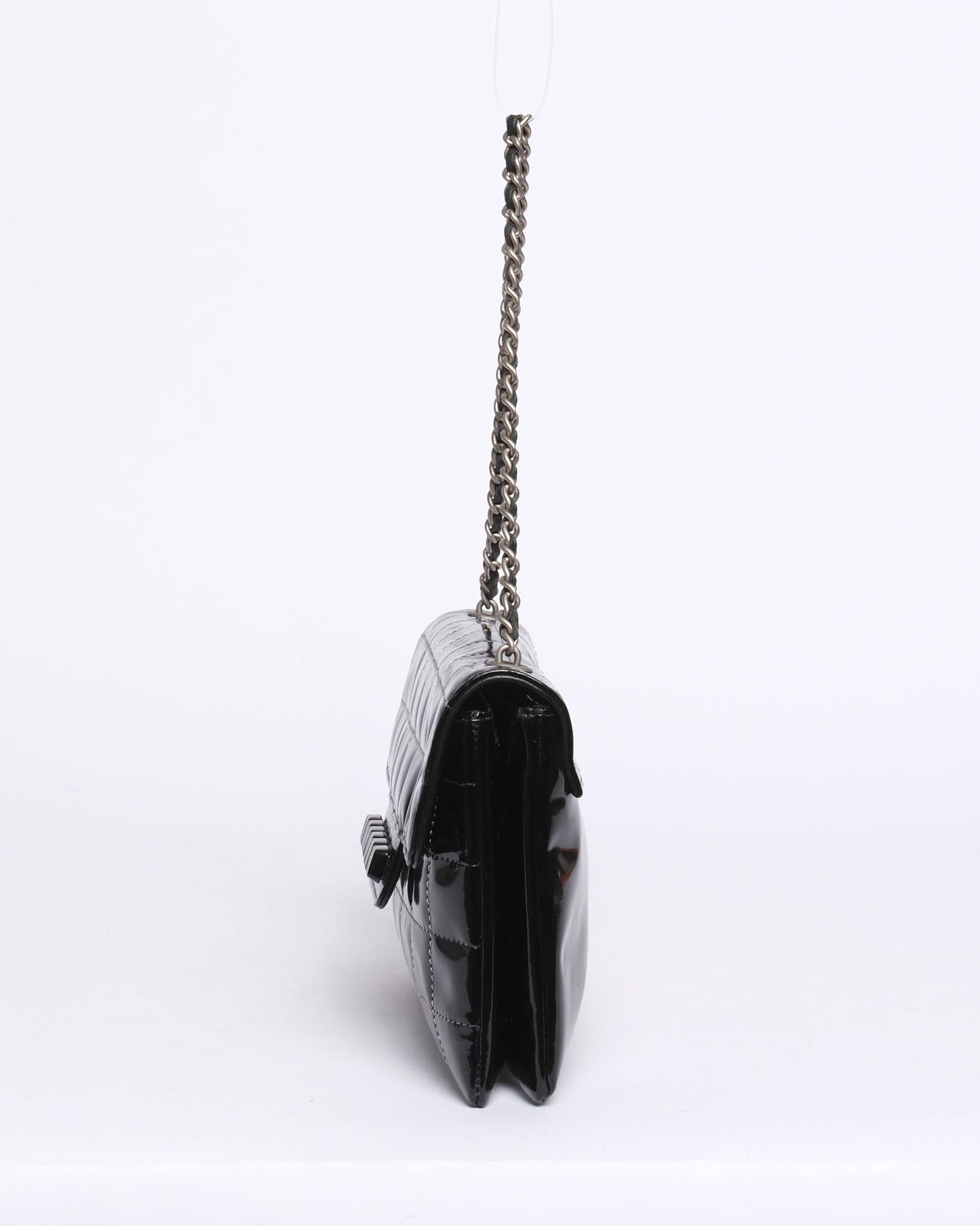 Chanel Digital Keyboard Black Patent Leather Pochette Flap Bag