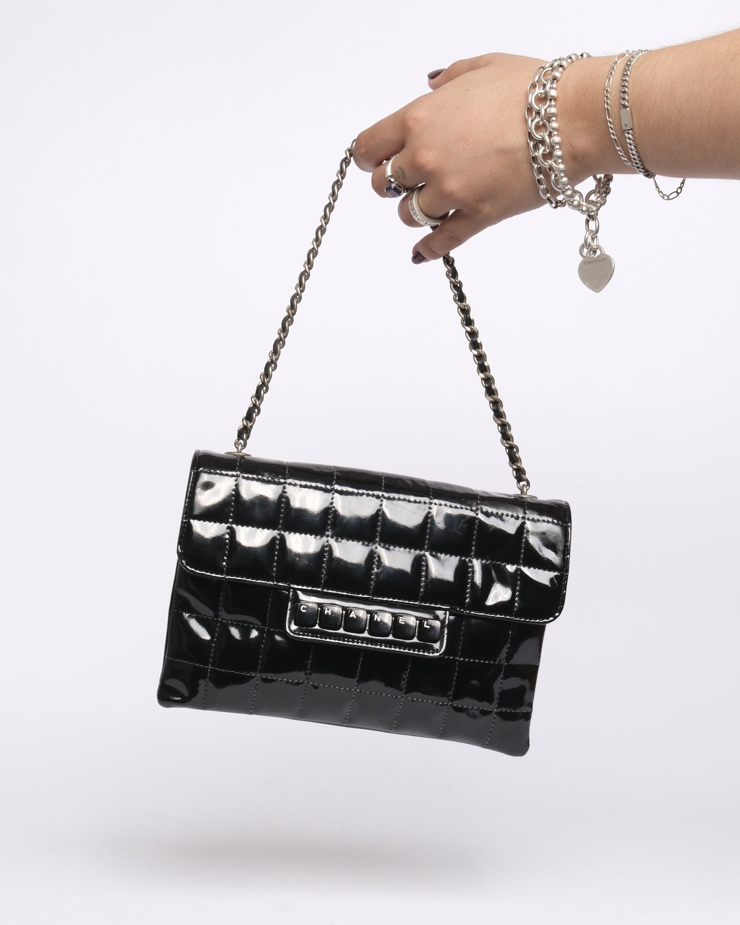 Chanel Digital Keyboard Black Patent Leather Pochette Flap Bag