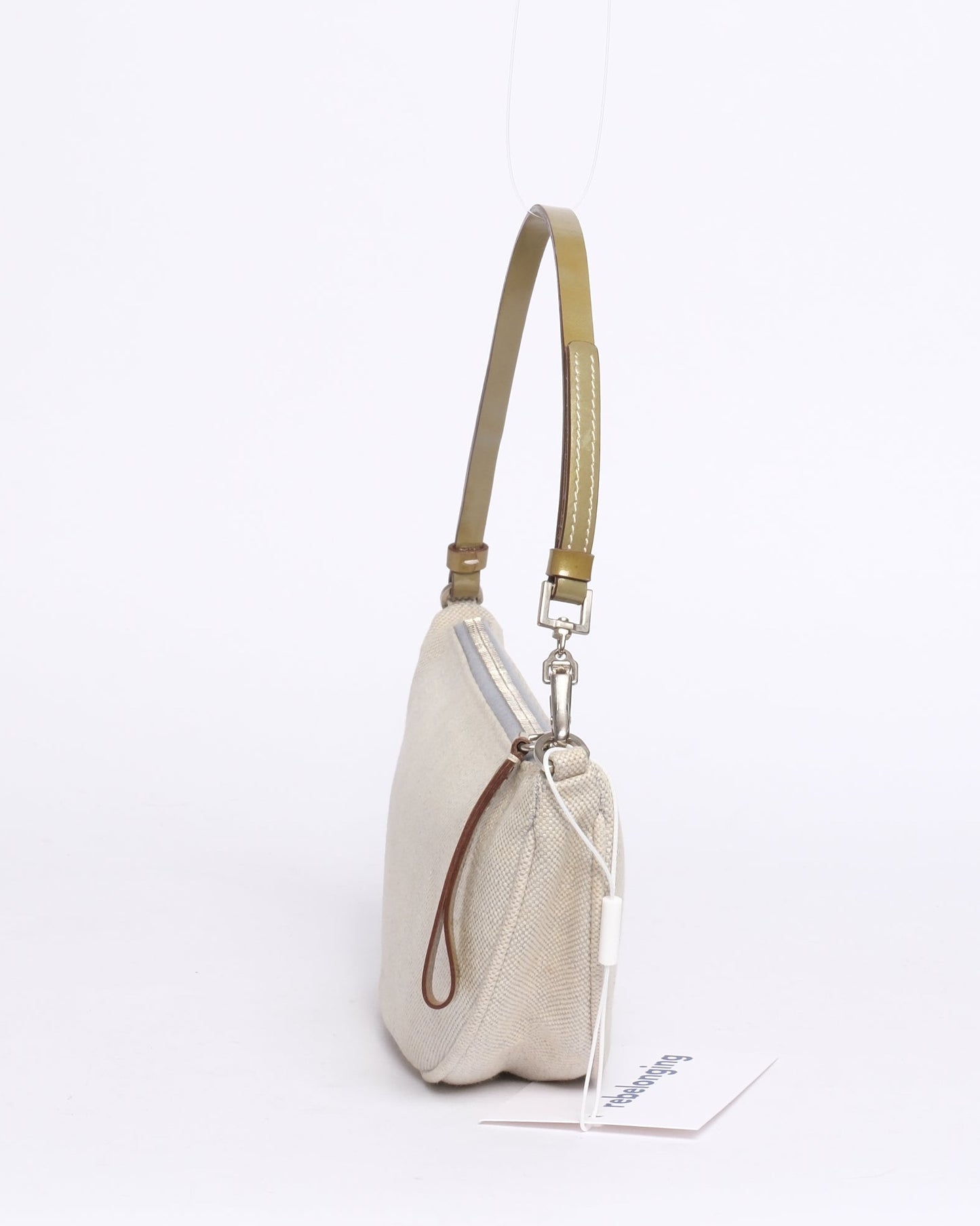 Prada Beige Linen & Patent Leather Half Moon Pochette