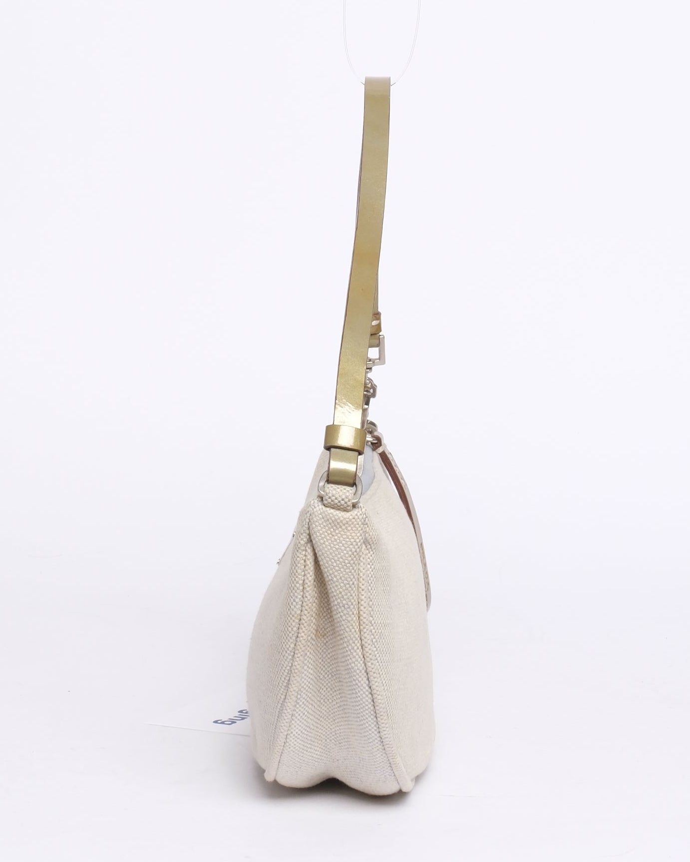 Prada Beige Linen & Patent Leather Half Moon Pochette