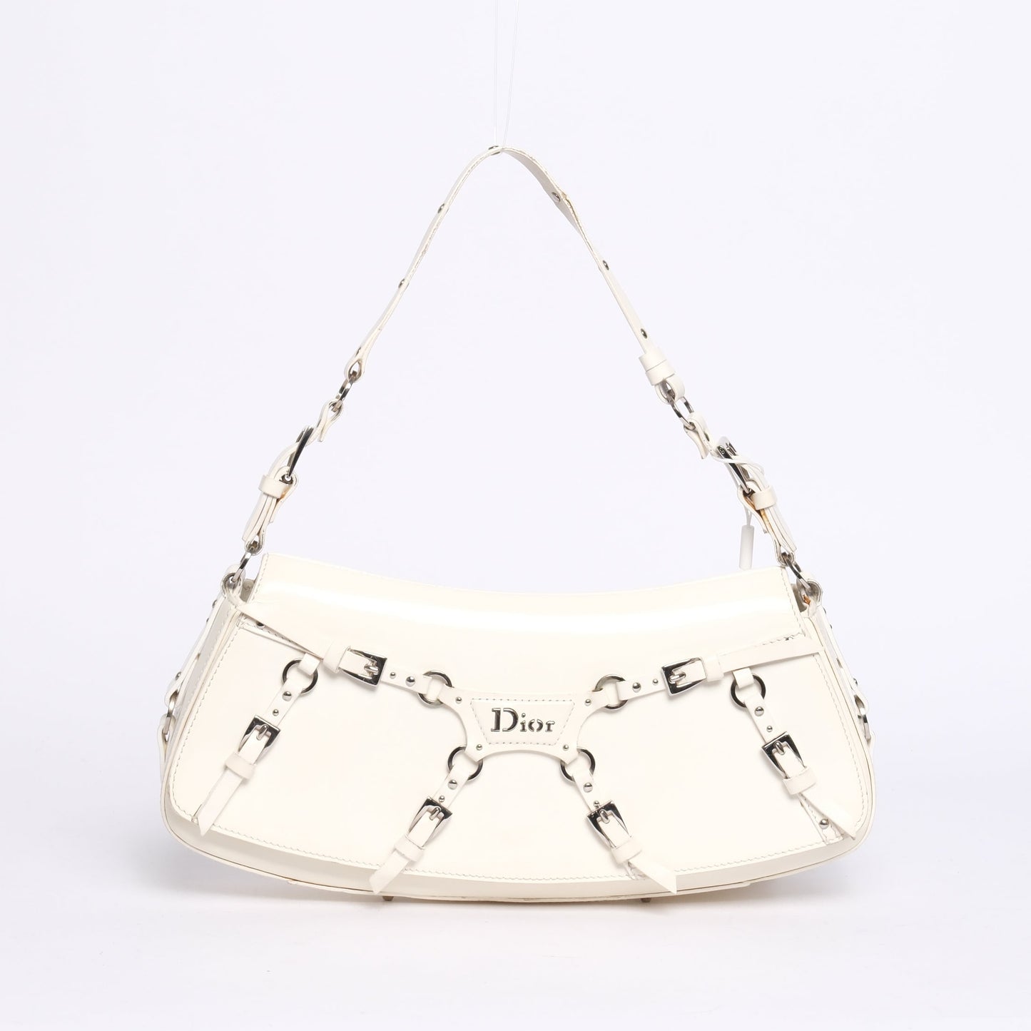 Christian Dior White Patent Leather Bondage Shoulder Bag