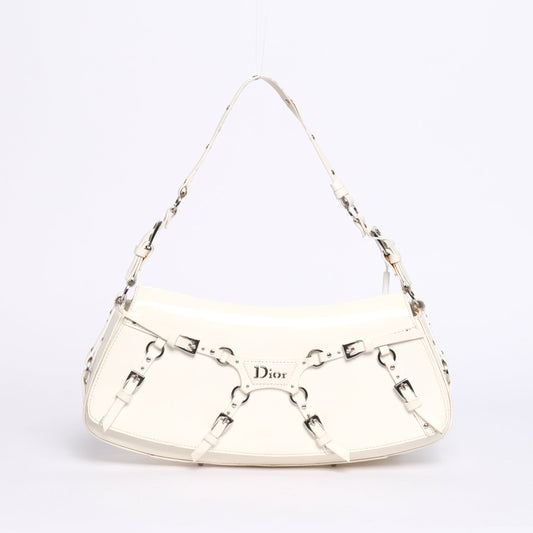 Christian Dior White Patent Leather Bondage Shoulder Bag