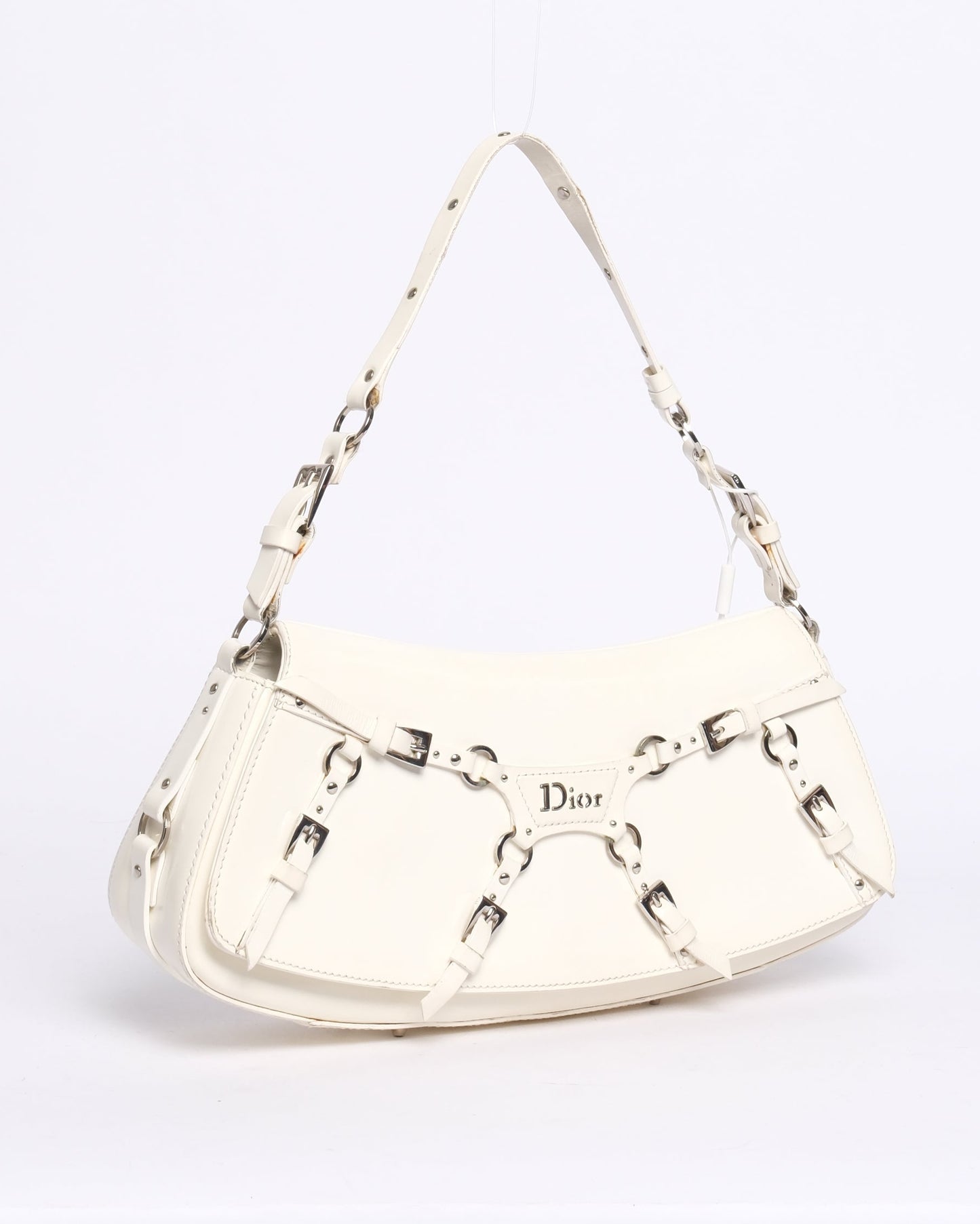 Christian Dior White Patent Leather Bondage Shoulder Bag