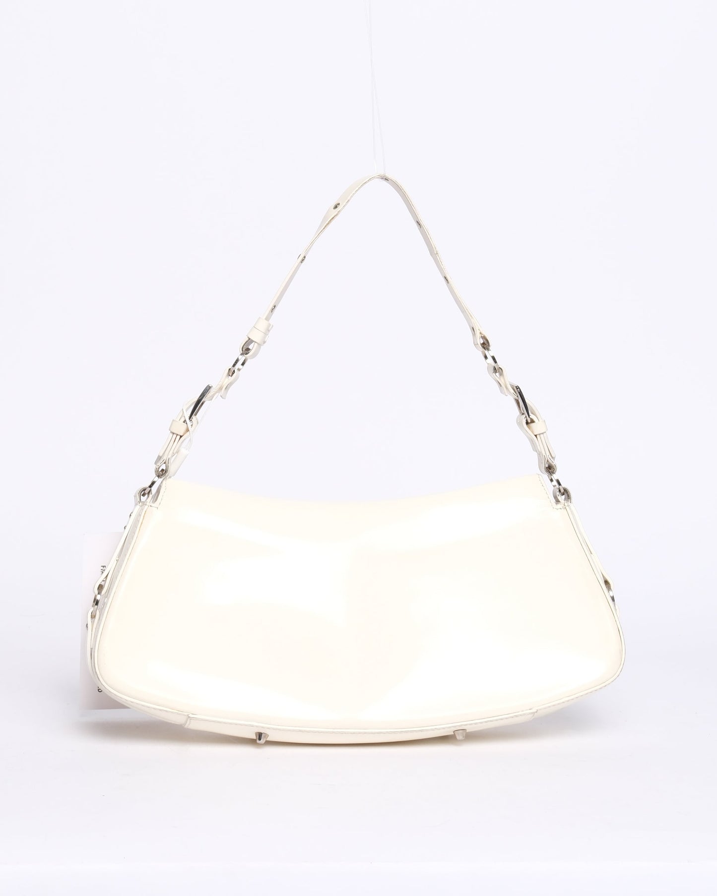 Christian Dior White Patent Leather Bondage Shoulder Bag