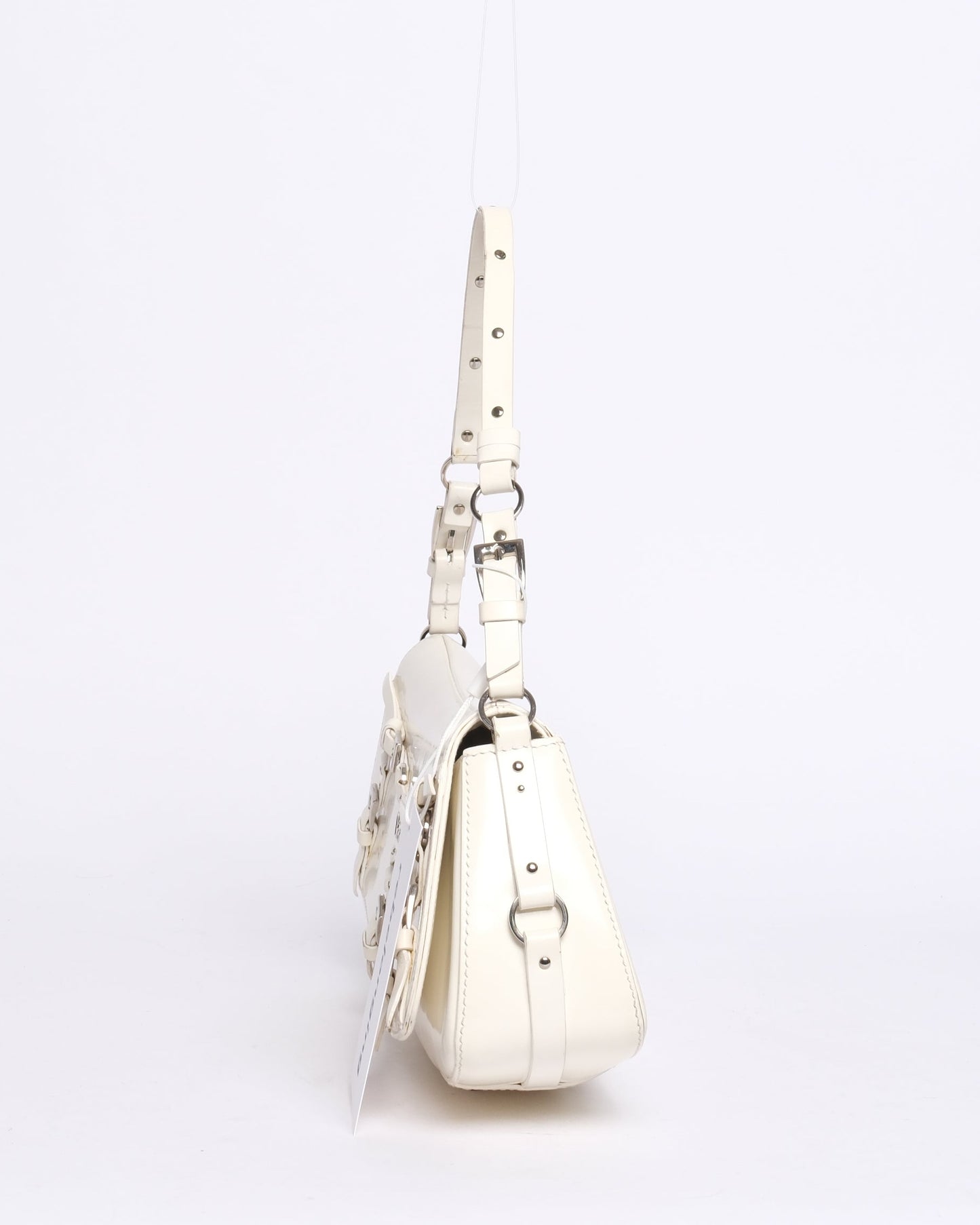 Christian Dior White Patent Leather Bondage Shoulder Bag