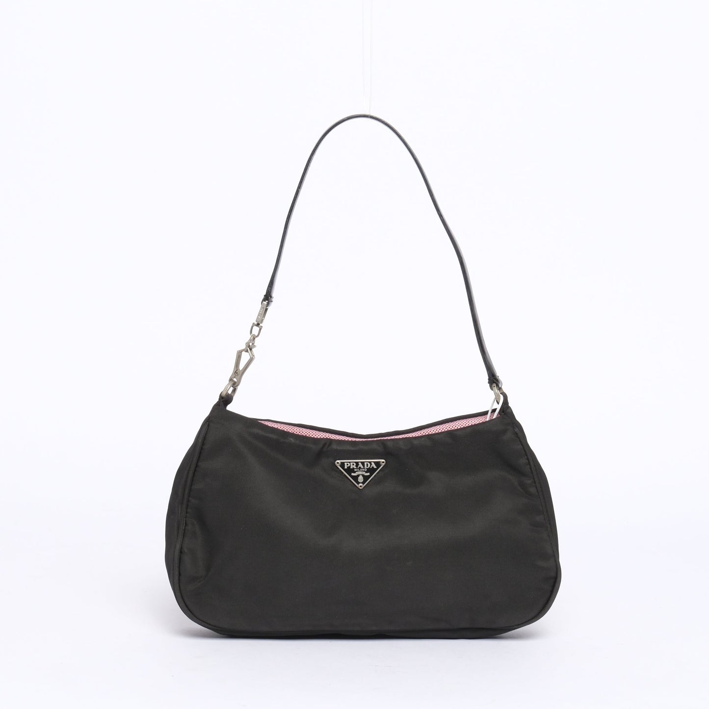 Prada Black Nylon Mini Shoulder Bag w/ Pink Interior
