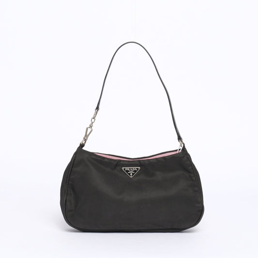 Prada Black Nylon Mini Shoulder Bag w/ Pink Interior