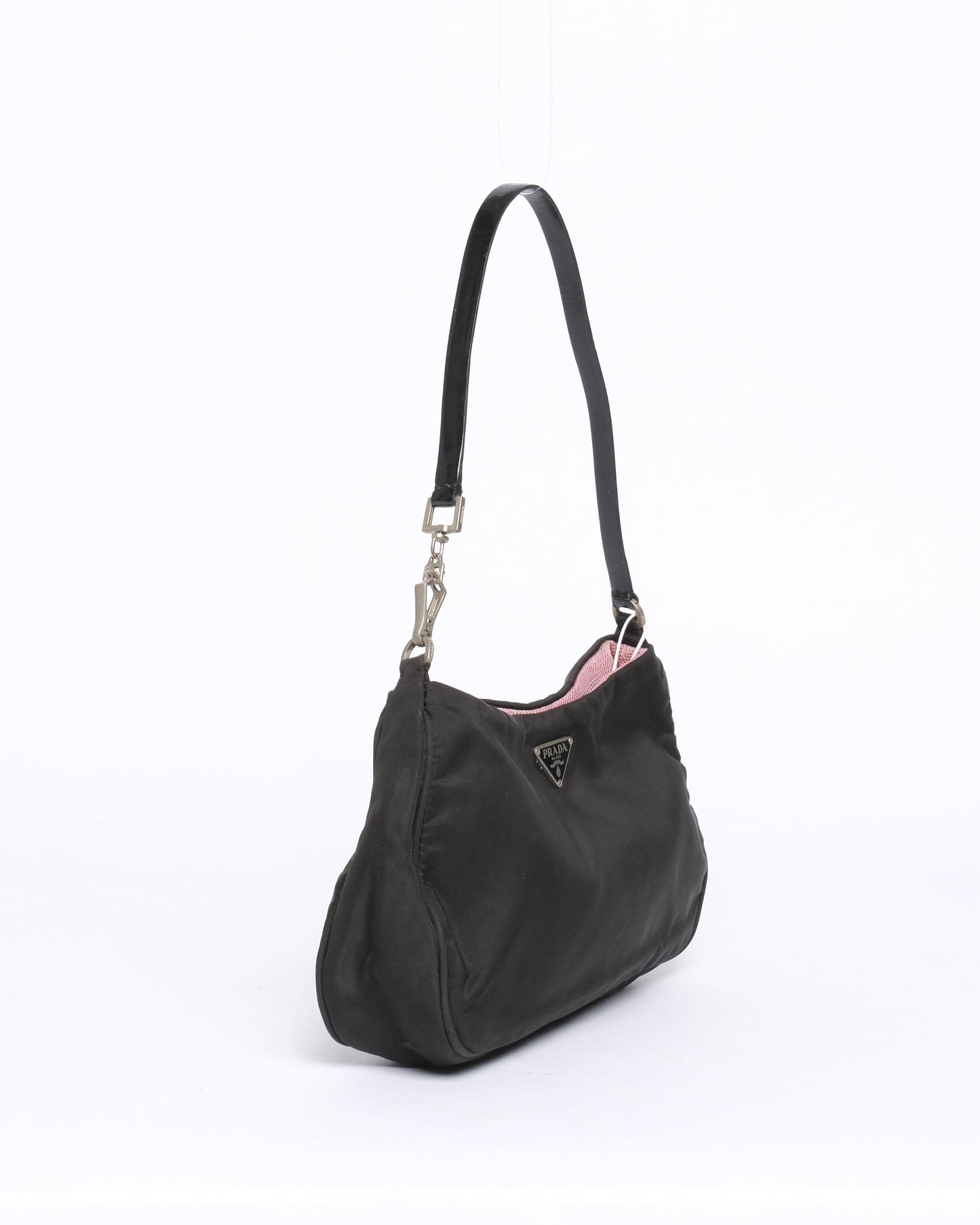 Prada Black Nylon Mini Shoulder Bag w/ Pink Interior