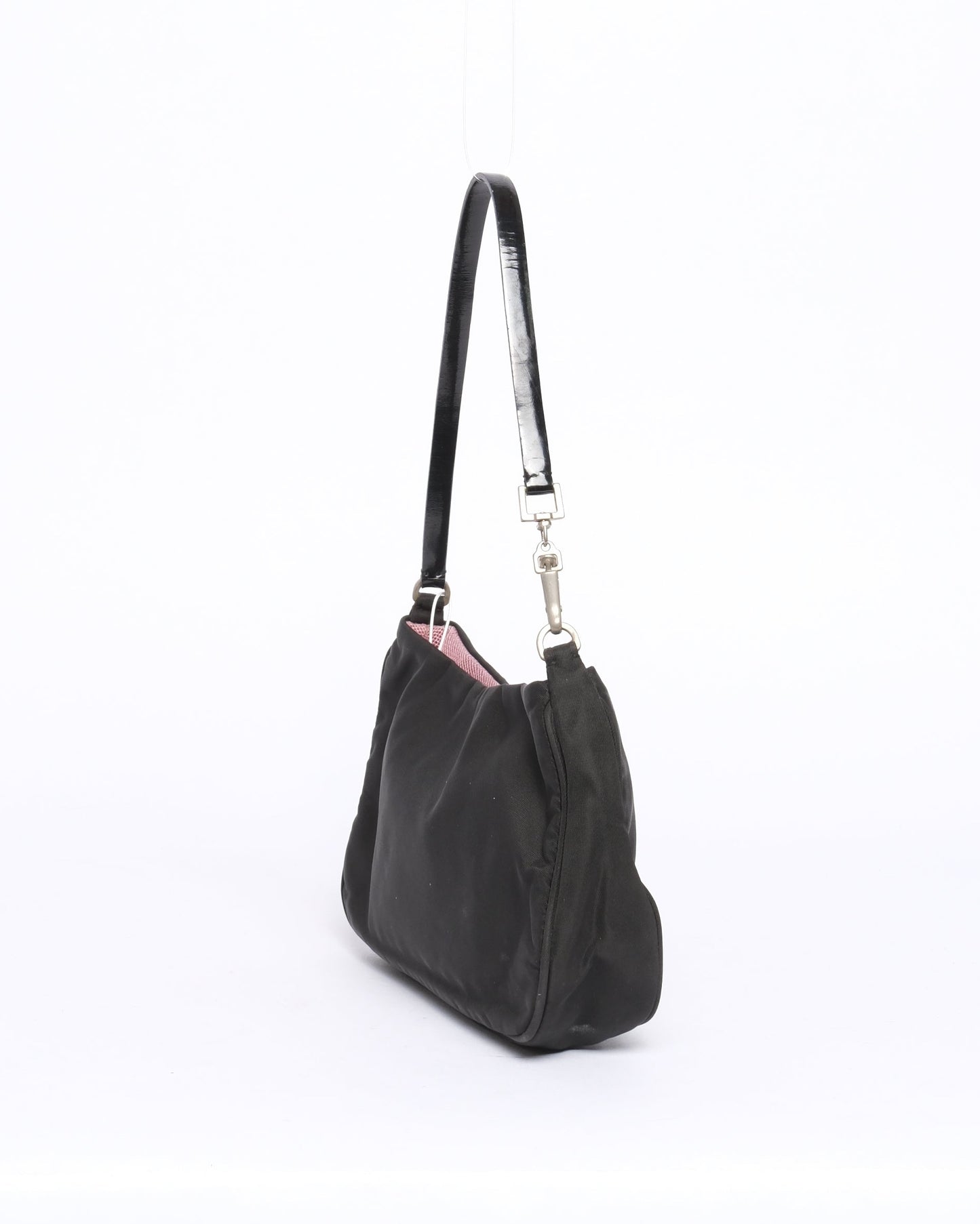 Prada Black Nylon Mini Shoulder Bag w/ Pink Interior