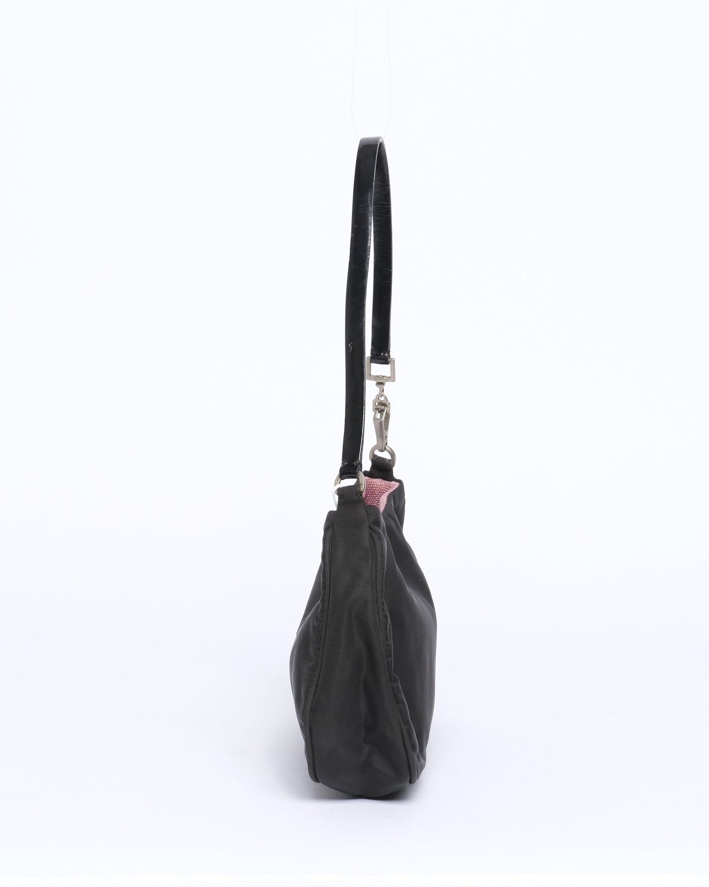 Prada Black Nylon Mini Shoulder Bag w/ Pink Interior