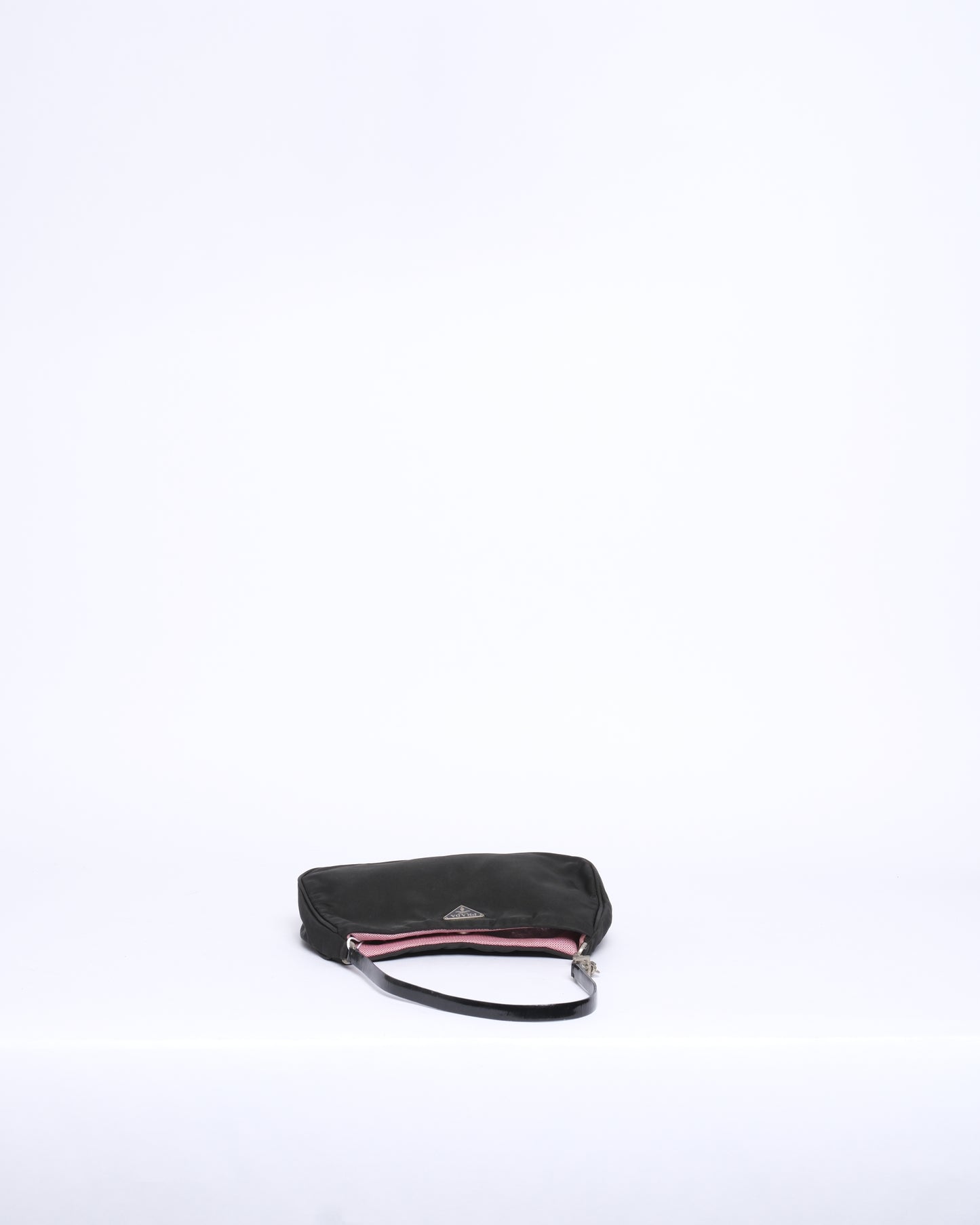 Prada Black Nylon Mini Shoulder Bag w/ Pink Interior