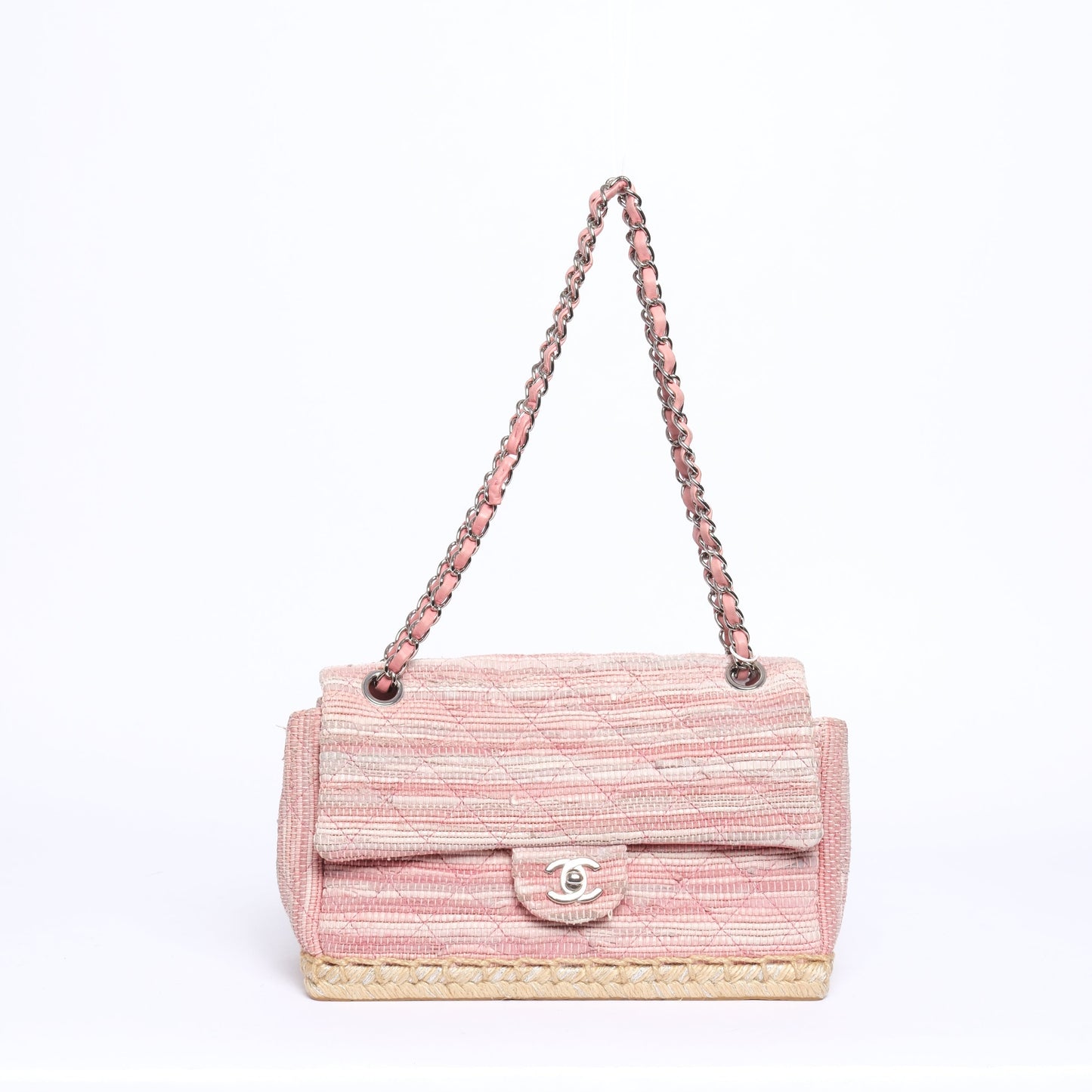 Chanel 2006 Pink Quilted Espadrille Raffia Flap