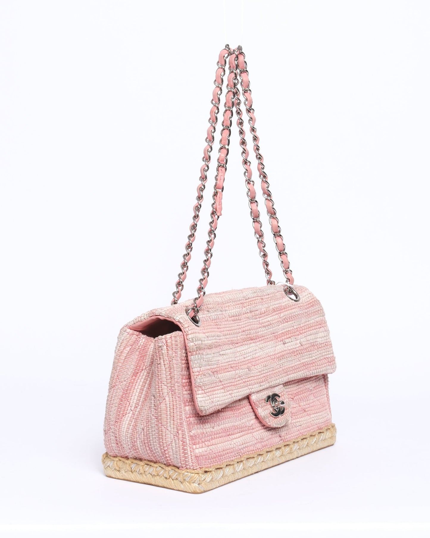 Chanel 2006 Pink Quilted Espadrille Raffia Flap