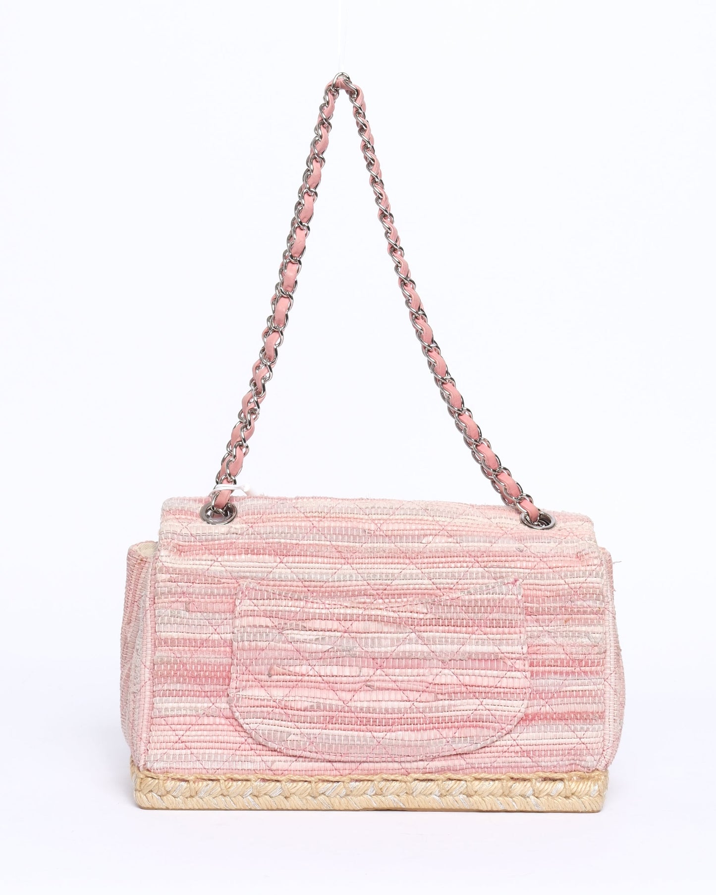 Chanel 2006 Pink Quilted Espadrille Raffia Flap